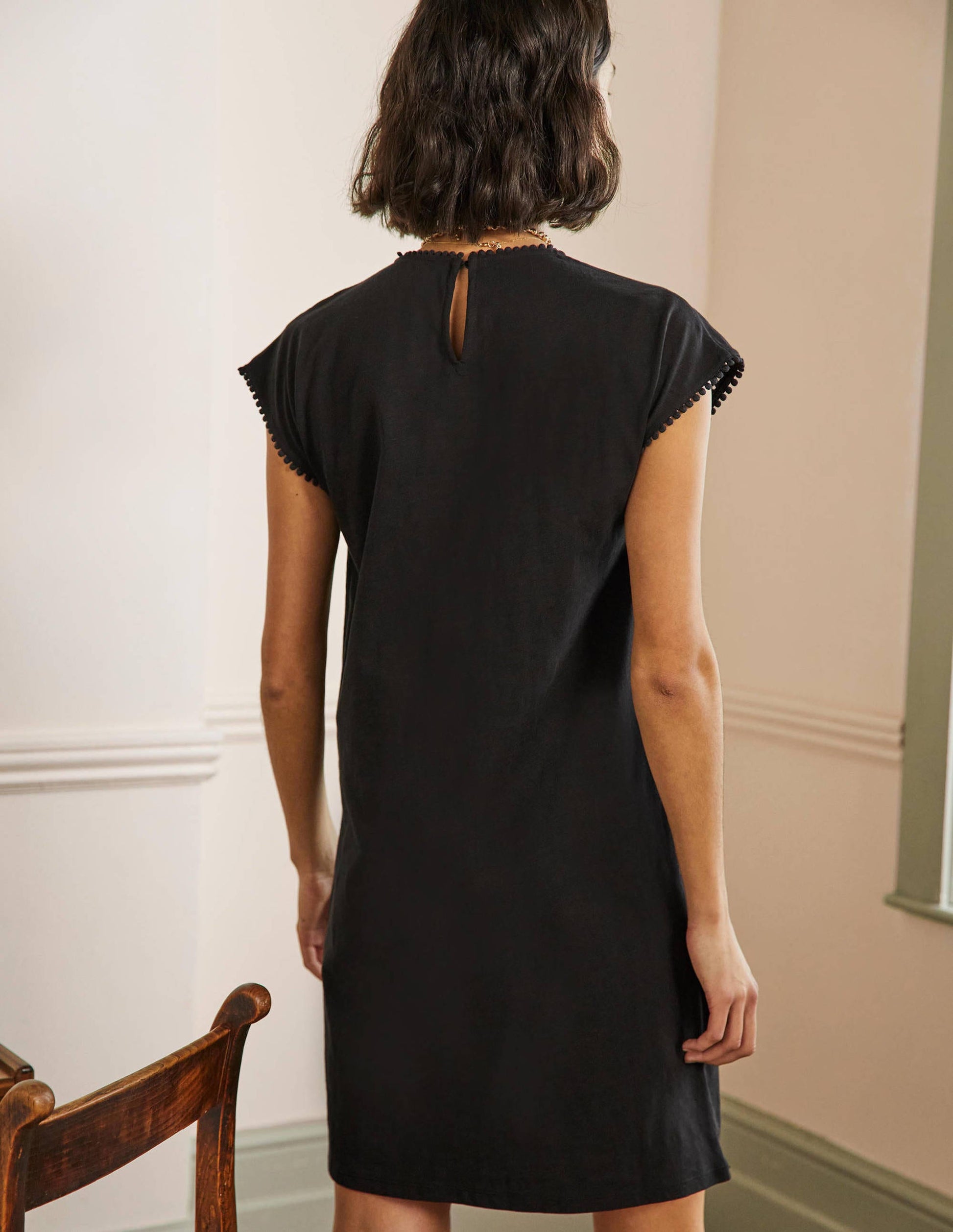 Cutwork Jersey T-shirt Dress-Black-3
