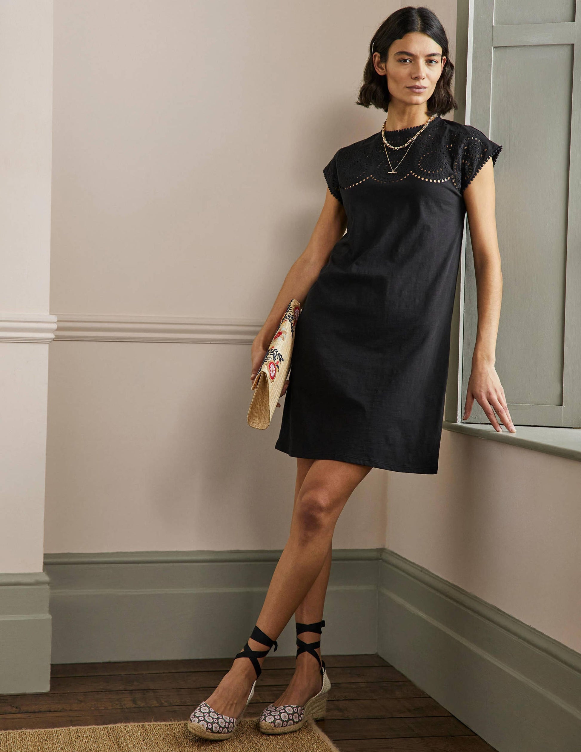 Cutwork Jersey T-shirt Dress-Black-4