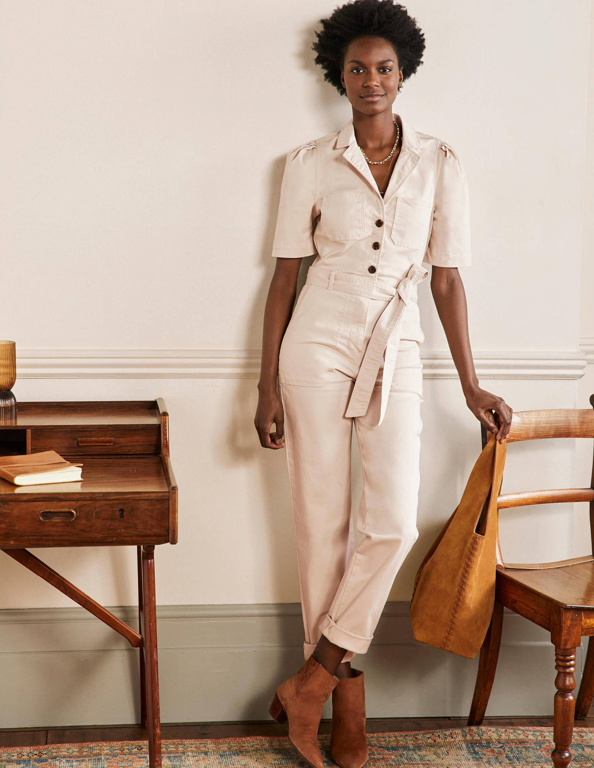 Jumpsuit mit Puffärmeln-Hafermilch-1