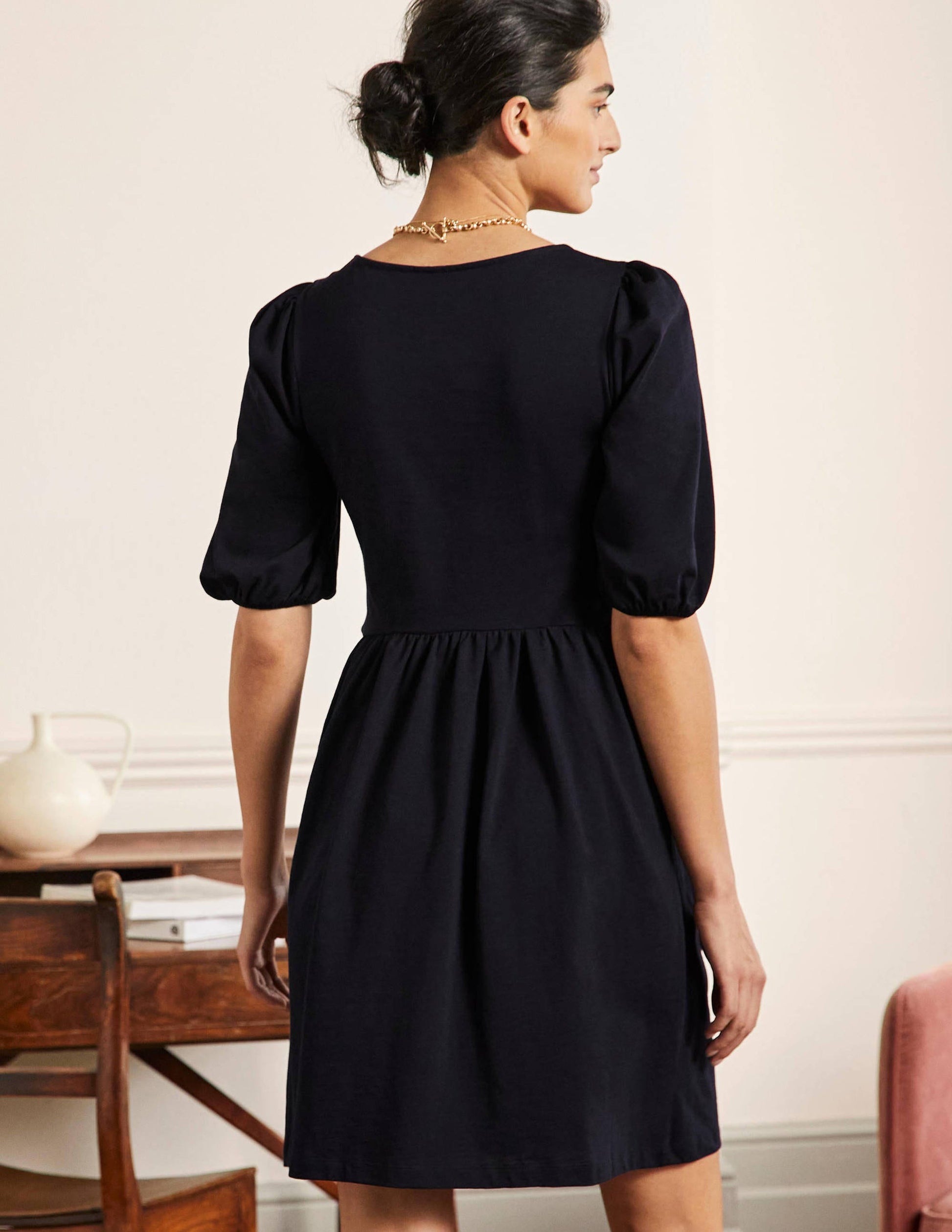 Jerseykleid mit eckigem Ausschnitt-Marineblau-3