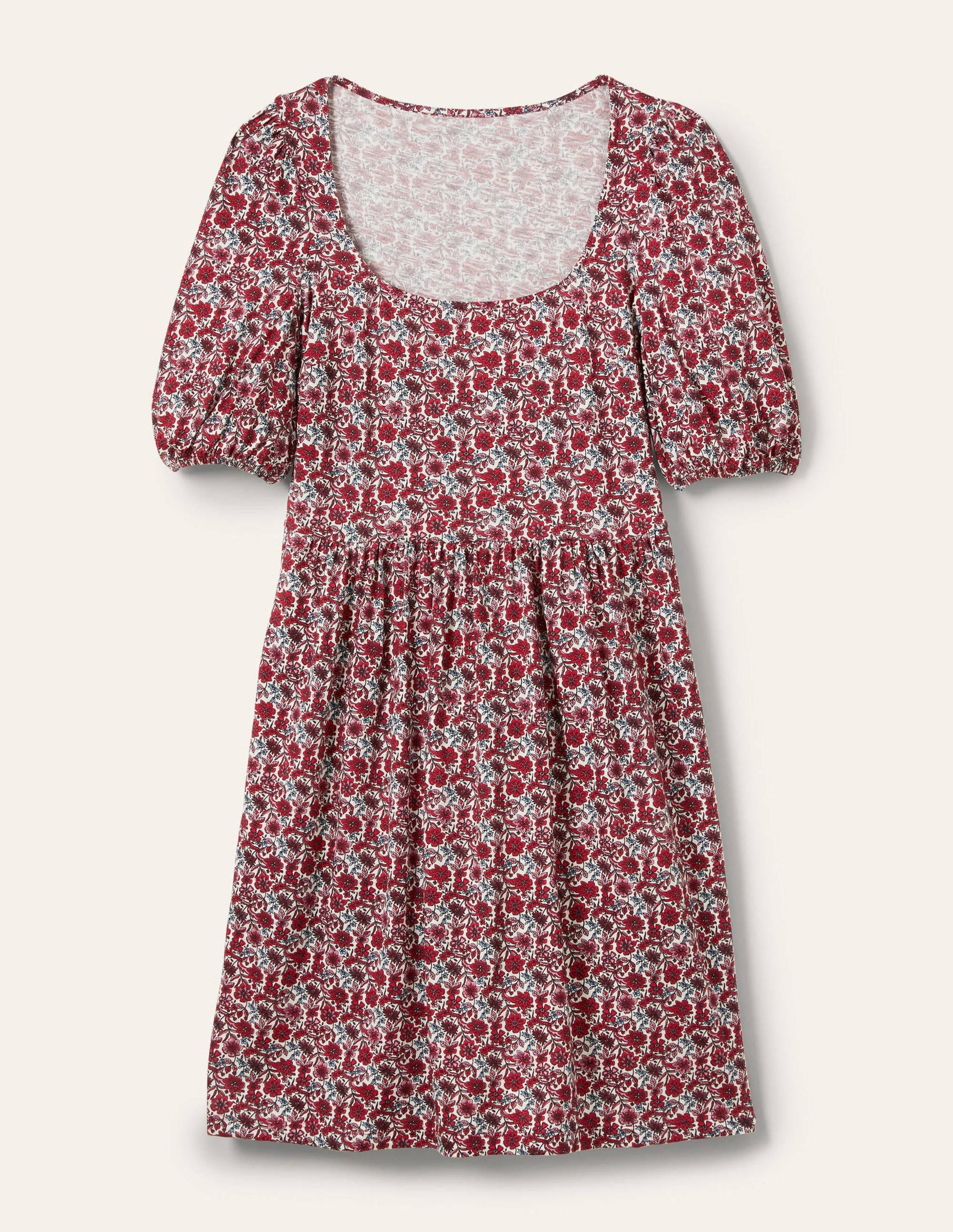 Jerseykleid mit eckigem Ausschnitt-Rot, Blumenmuster-5