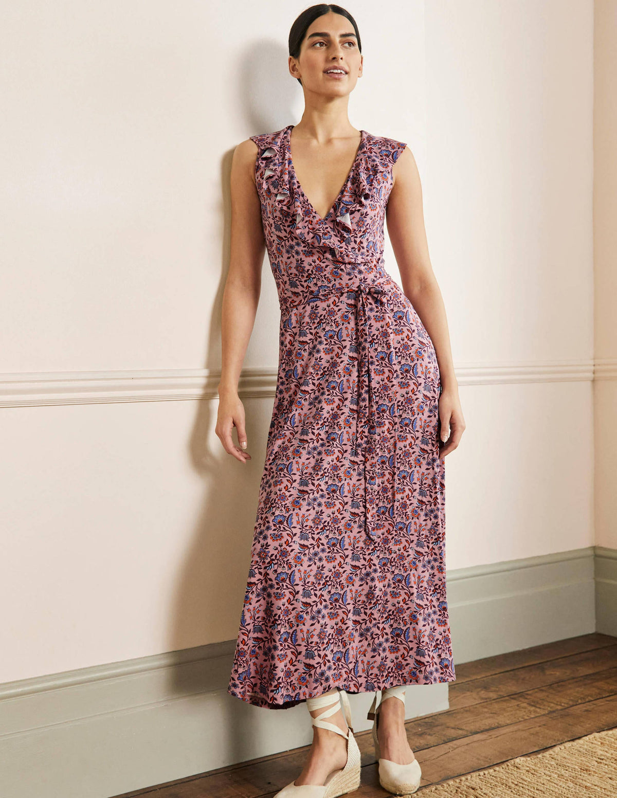 Saskia Maxi-Wickelkleid aus Jersey-Kirschblütenrosa, Orientalische Wiese-1