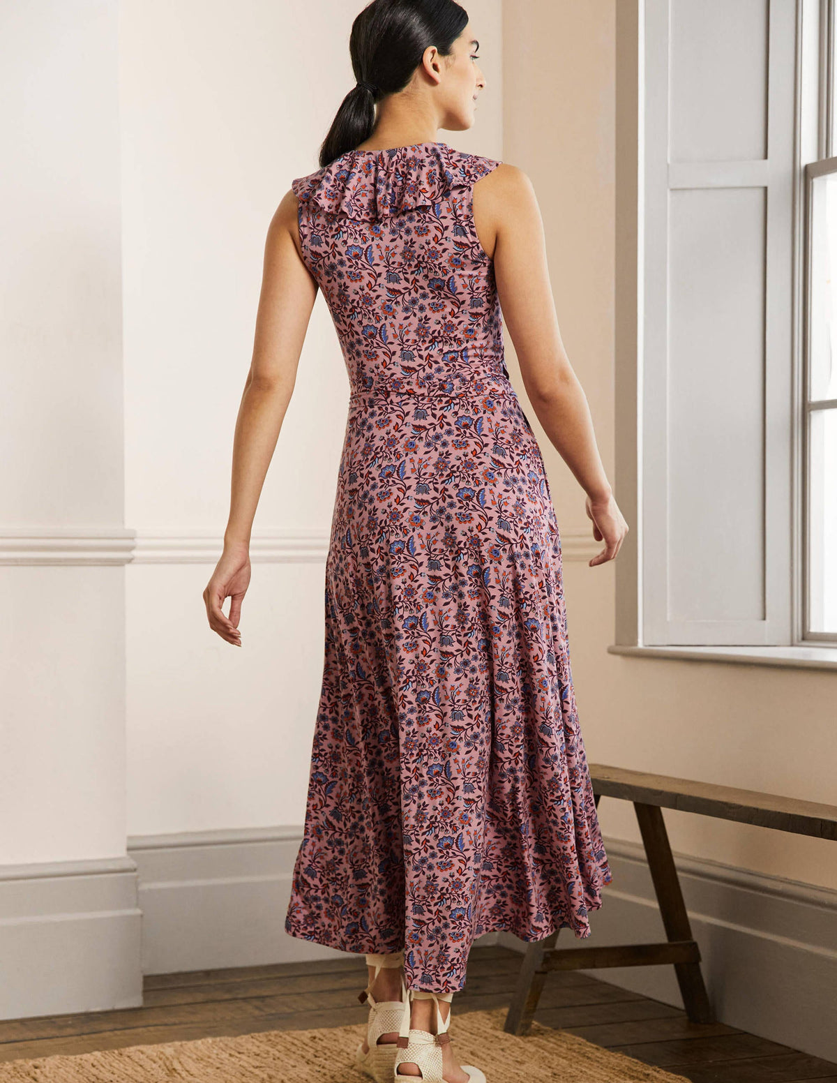 Saskia Maxi-Wickelkleid aus Jersey-Kirschblütenrosa, Orientalische Wiese-3