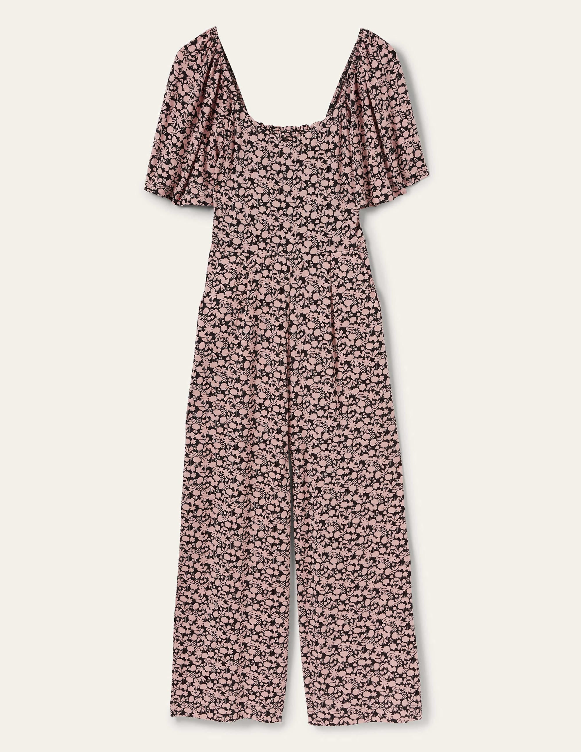 Flutter Sleeve Jersey Jumpsuit-MIlkshake, Flora Bloom - Image 6