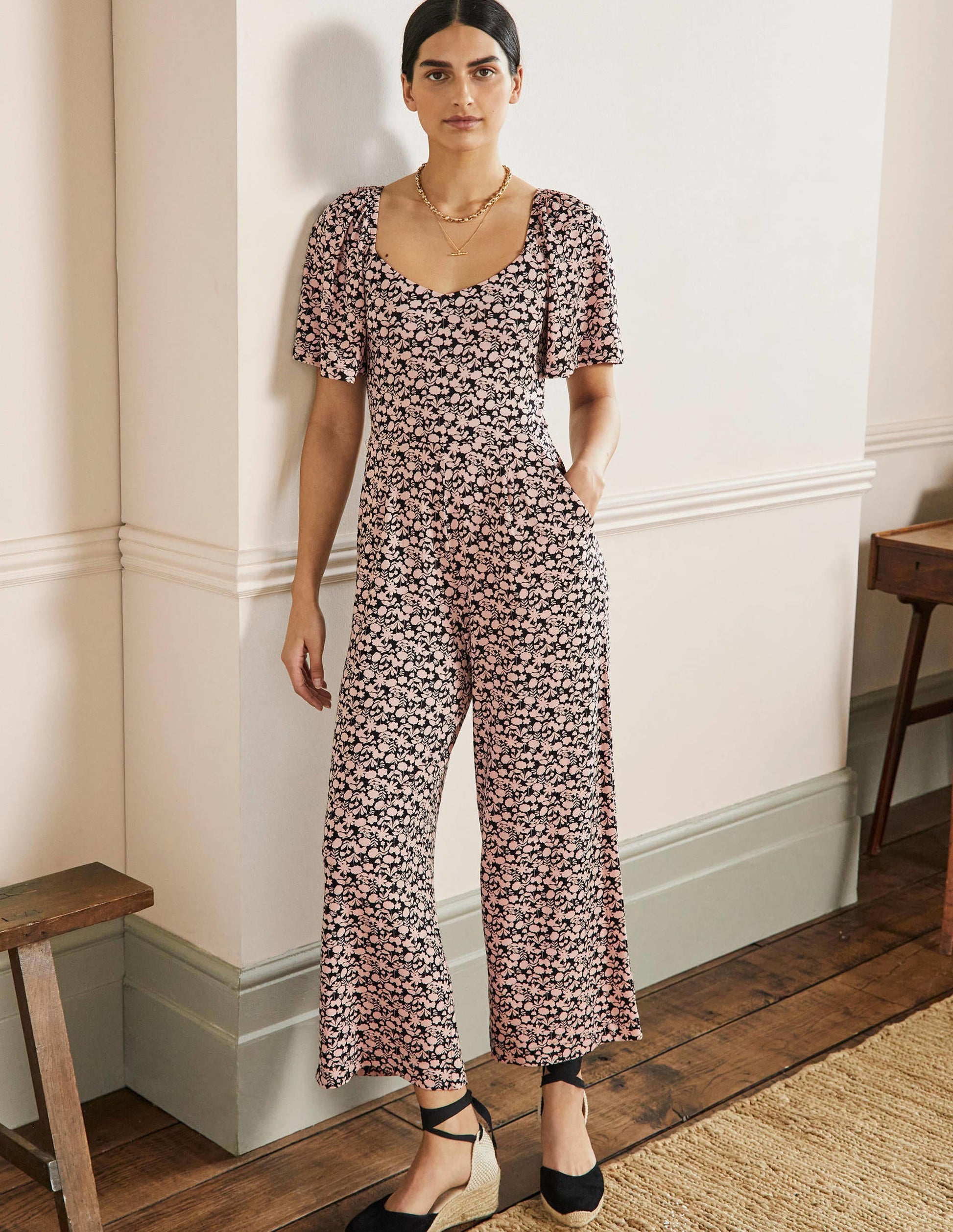 Flutter Sleeve Jersey Jumpsuit-MIlkshake, Flora Bloom-1