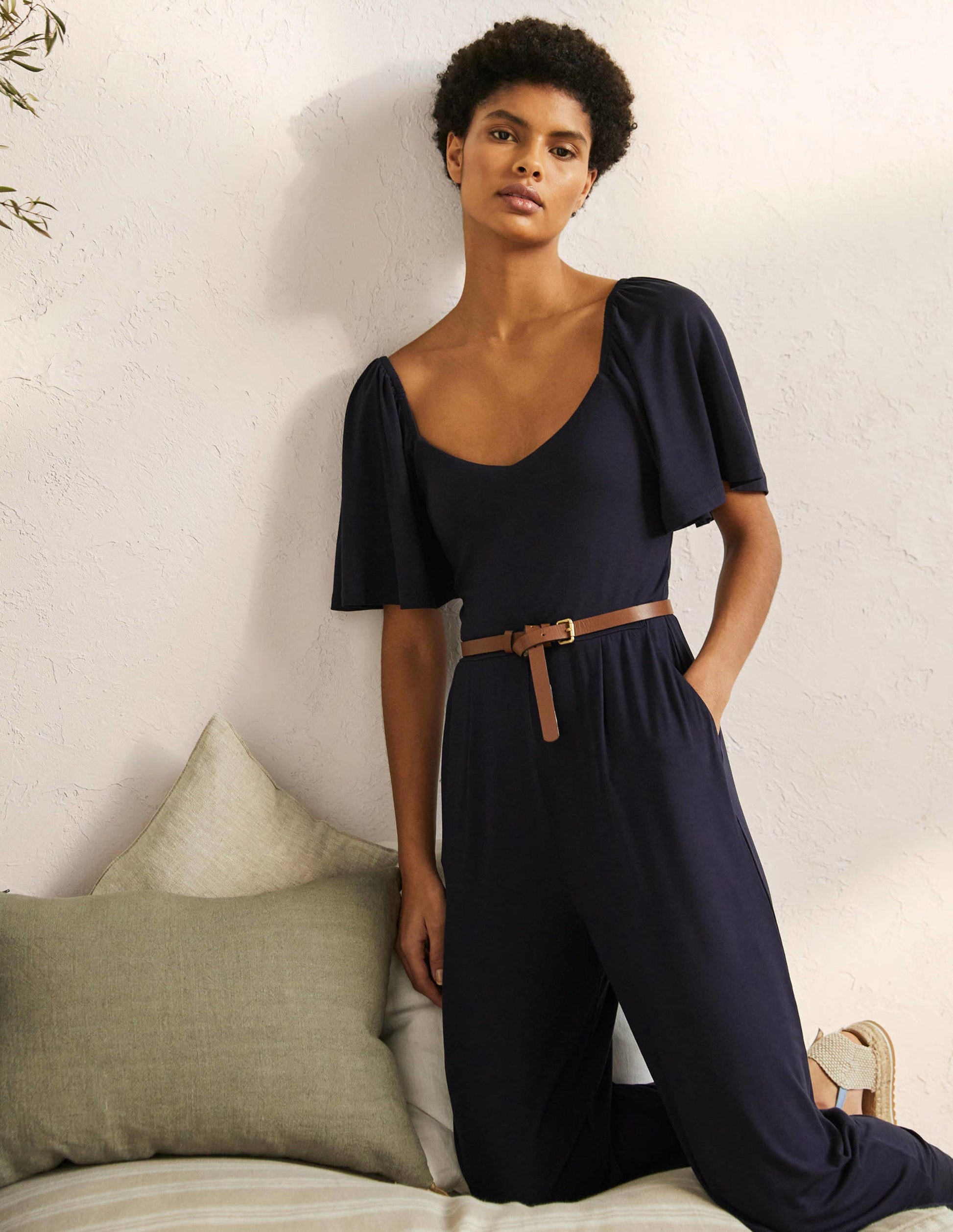 Jersey-Jumpsuit mit Flatterärmeln-Marineblau-4