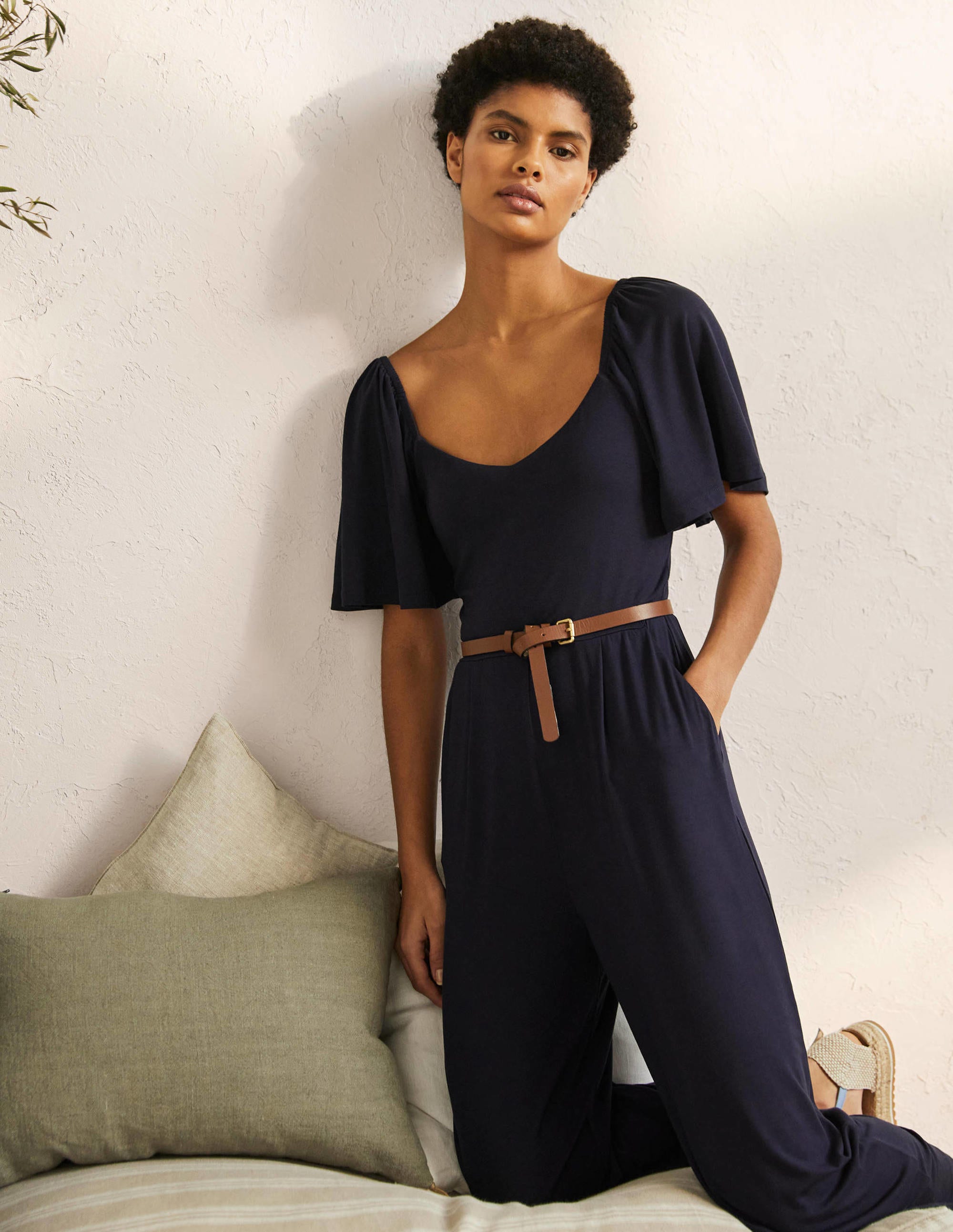 Jersey-Jumpsuit mit Flatterärmeln-Marineblau - Image 4