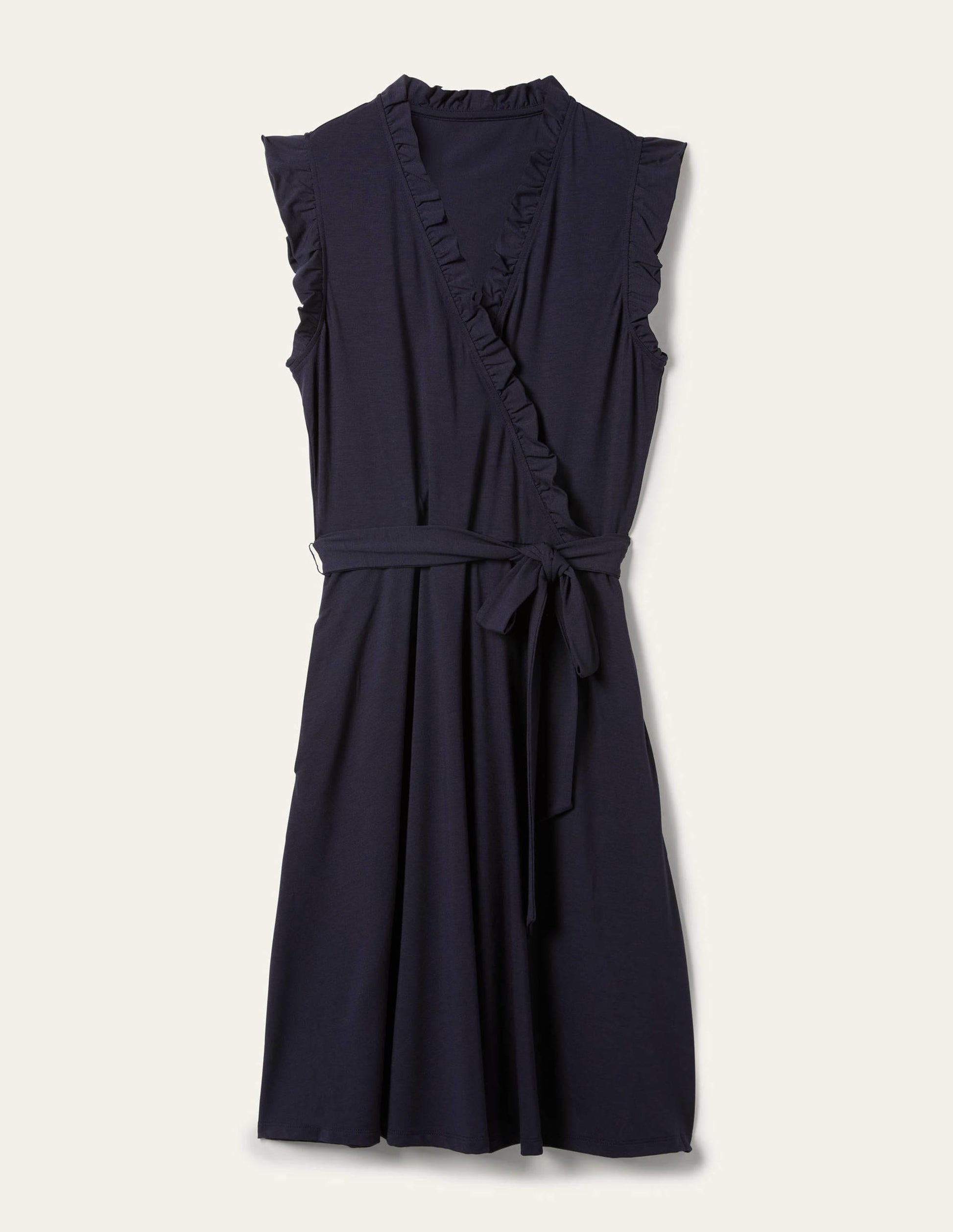 Jerseykleid mit fixierter Wickeloptik und Rüschen-Marineblau-6
