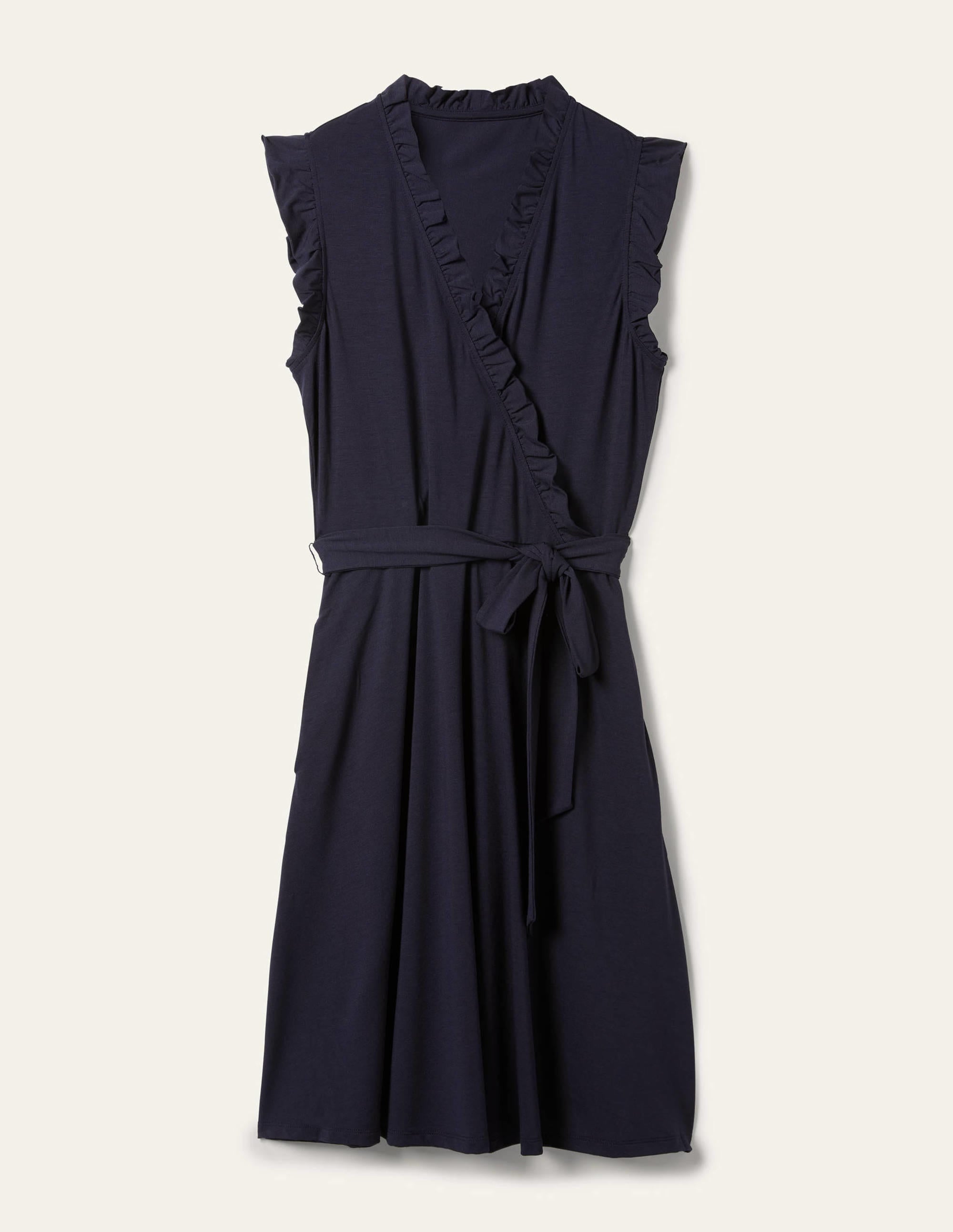 Jerseykleid mit fixierter Wickeloptik und Rüschen-Marineblau - Image 6