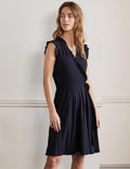 Jerseykleid mit fixierter Wickeloptik und Rüschen-Marineblau