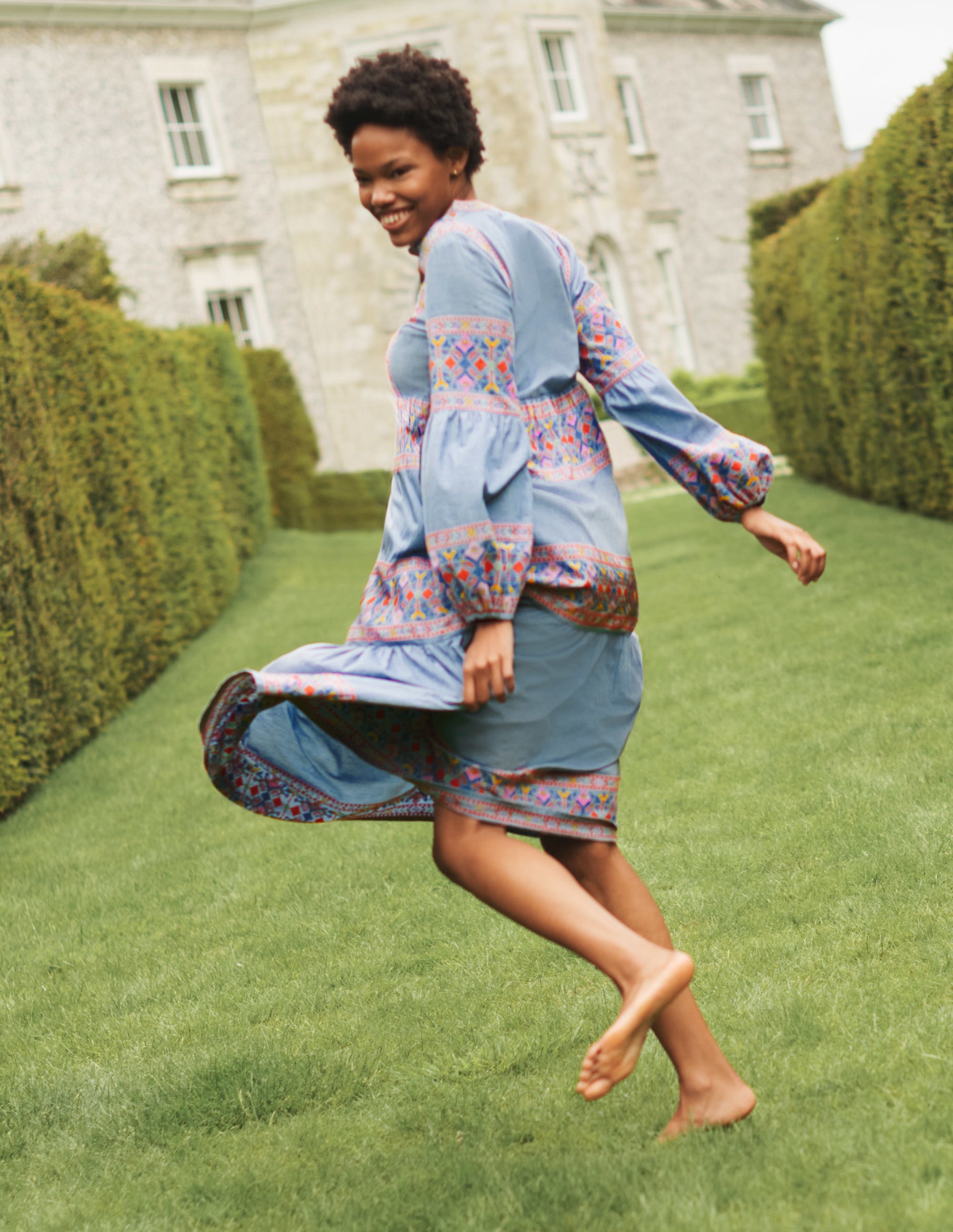 Robe longue brodée à volants-Chambray clair - Image 8