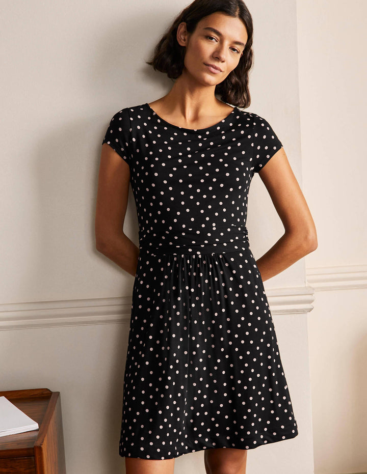 Amelie Jerseykleid-Schwarz/Zartrosa, Getupft