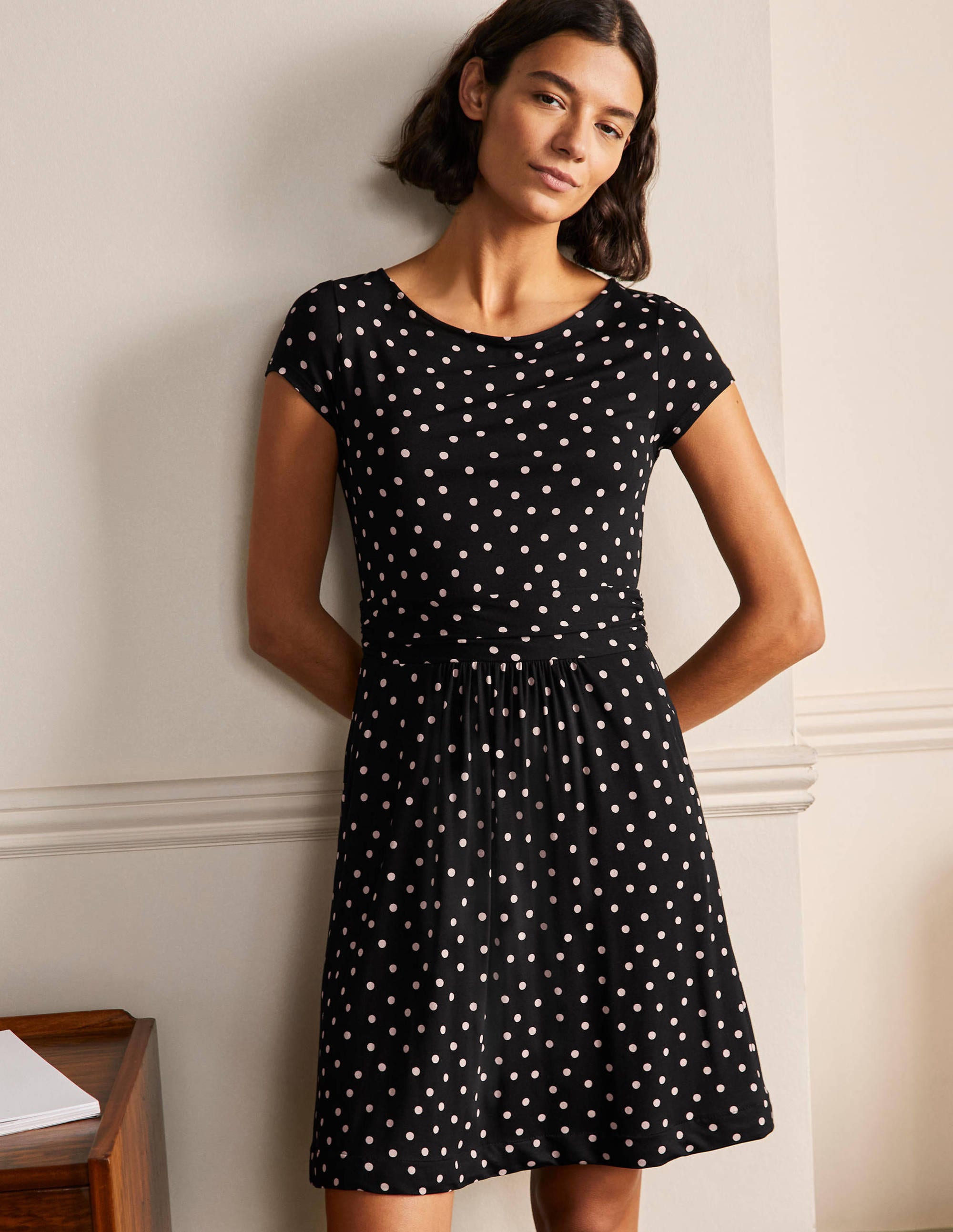 Robe Amelie en jersey-Pois noir/rose craie - Image 1