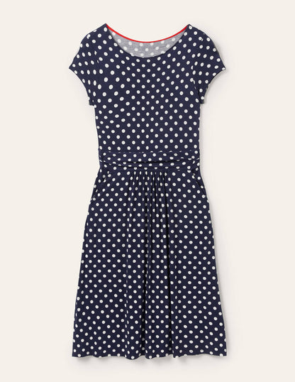 Amelie Jerseykleid-Navy, Getupft-5