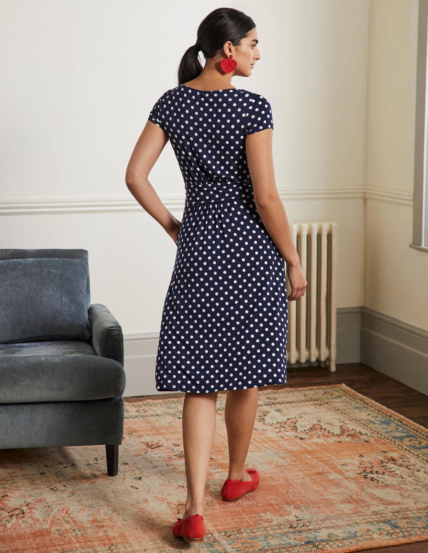 Amelie Jerseykleid-Navy, Getupft