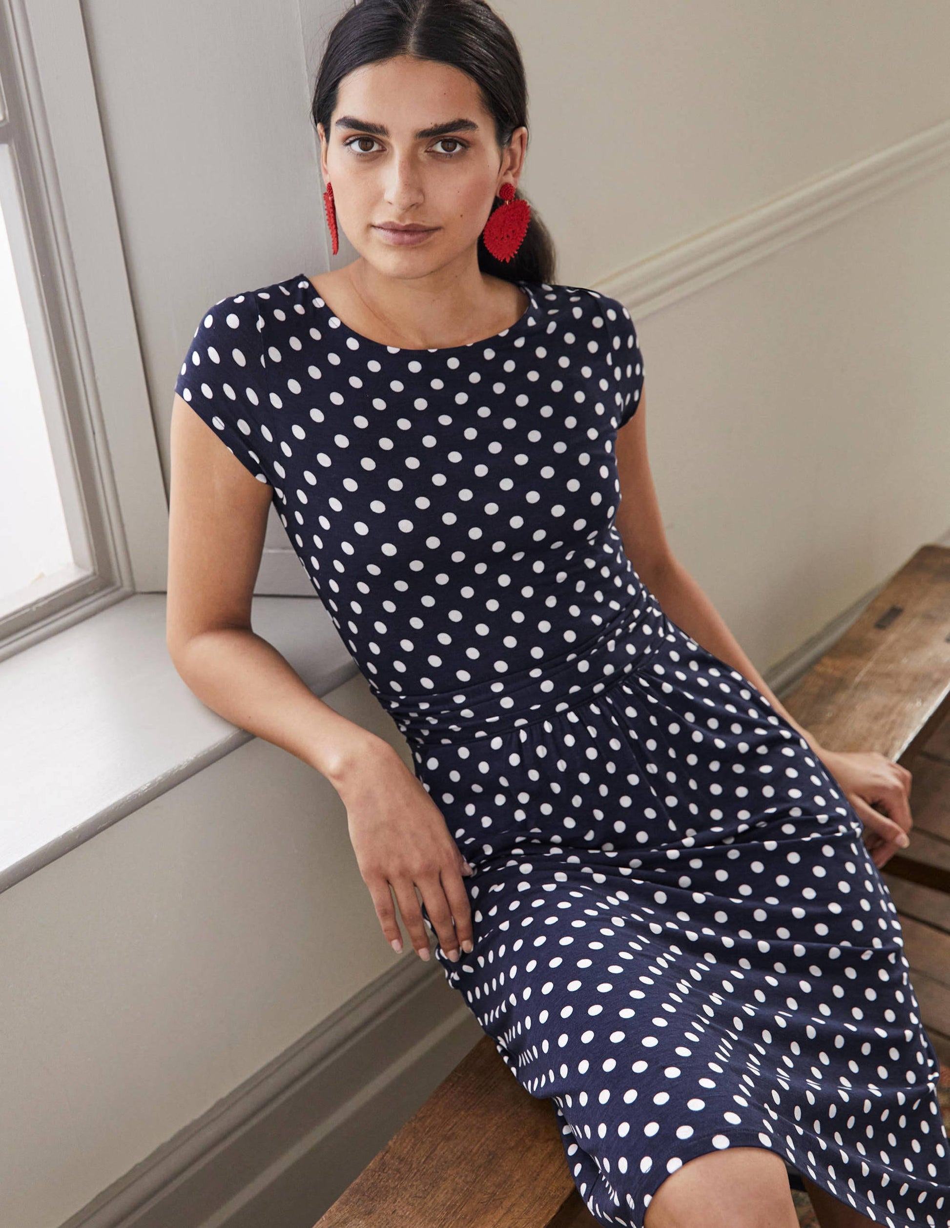 Amelie Jerseykleid-Navy, Getupft-4