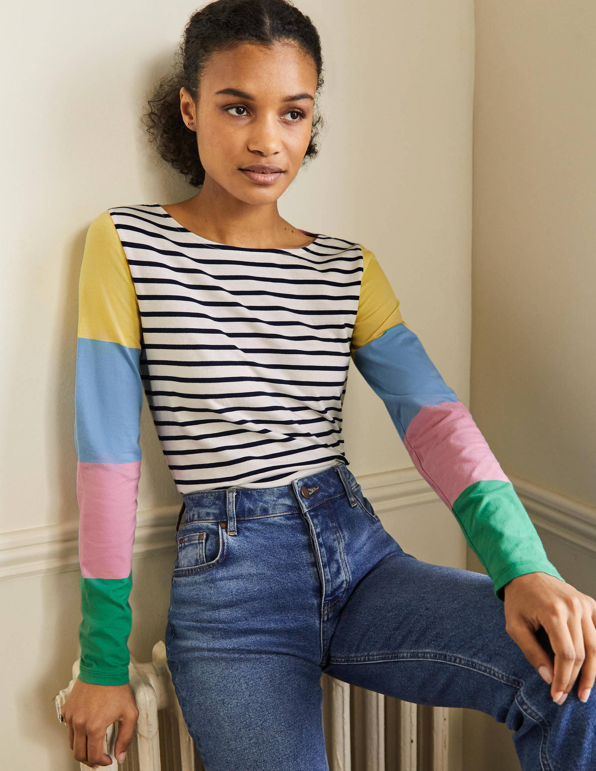 Long Sleeve Breton Top-Lemon / Formica Pink Stripe - Image 1