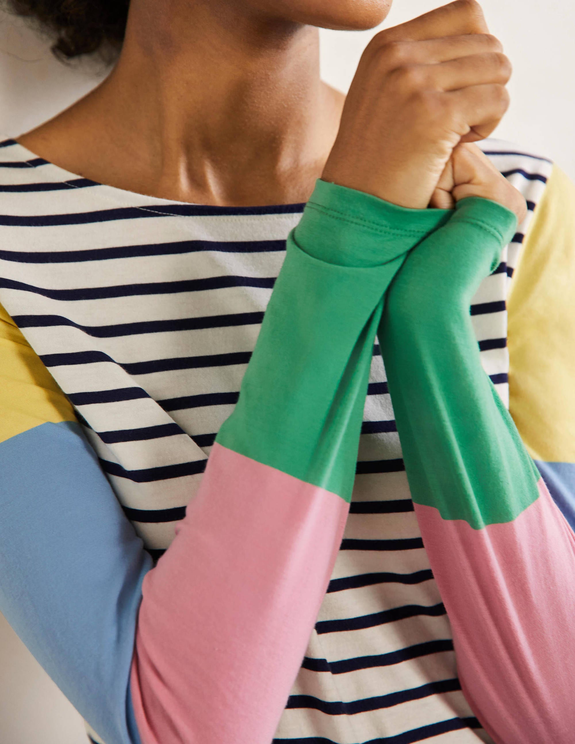 Long Sleeve Breton Top-Lemon / Formica Pink Stripe - Image 2