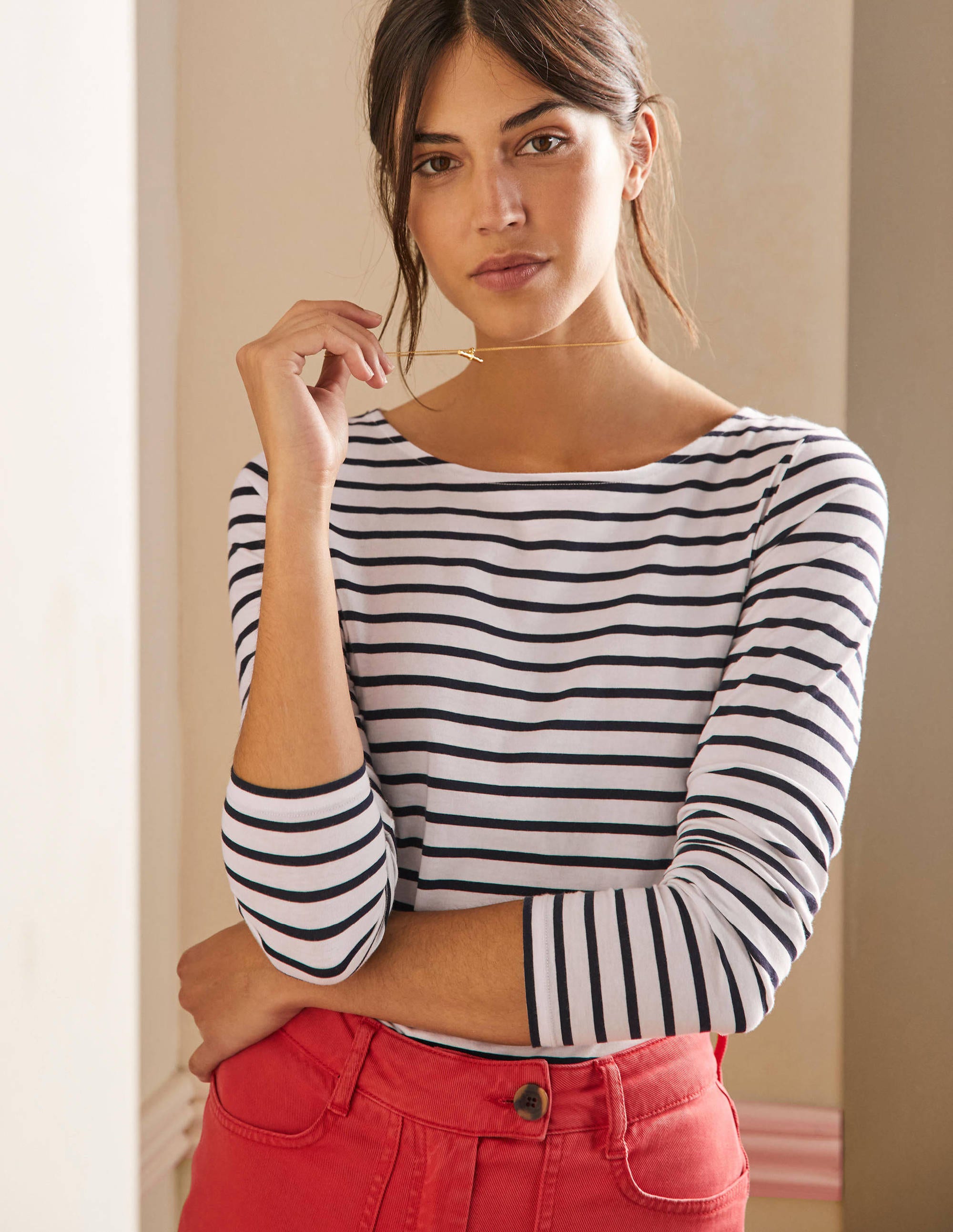 Langärmliges Bretonshirt-Naturweiß/Navy, Gestreift - Image 1