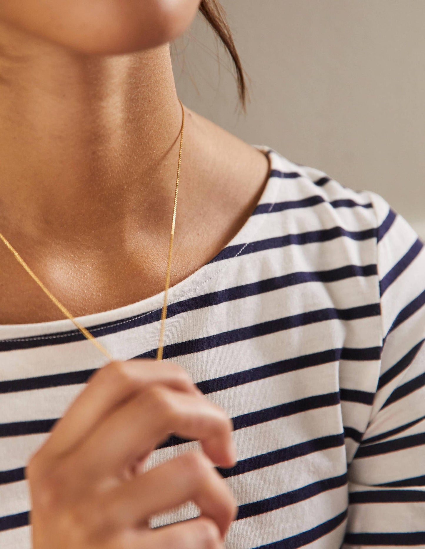 Langärmliges Bretonshirt-Naturweiß/Navy, Gestreift