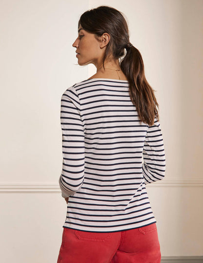 Langärmliges Bretonshirt-Naturweiß/Navy, Gestreift-3