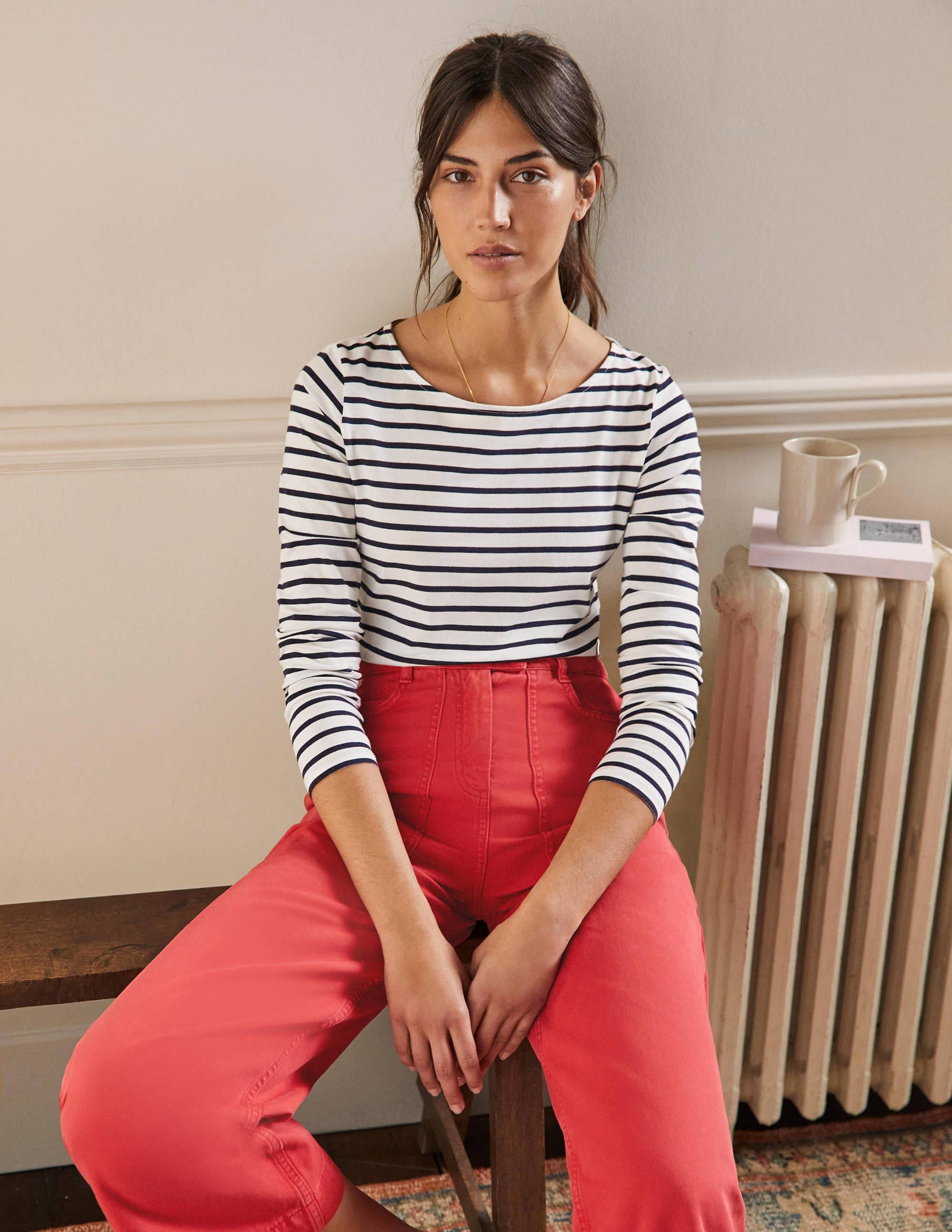 Langärmliges Bretonshirt-Naturweiß/Navy, Gestreift-4