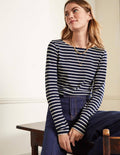 Long Sleeve Breton Top-Navy / Ivory Stripe
