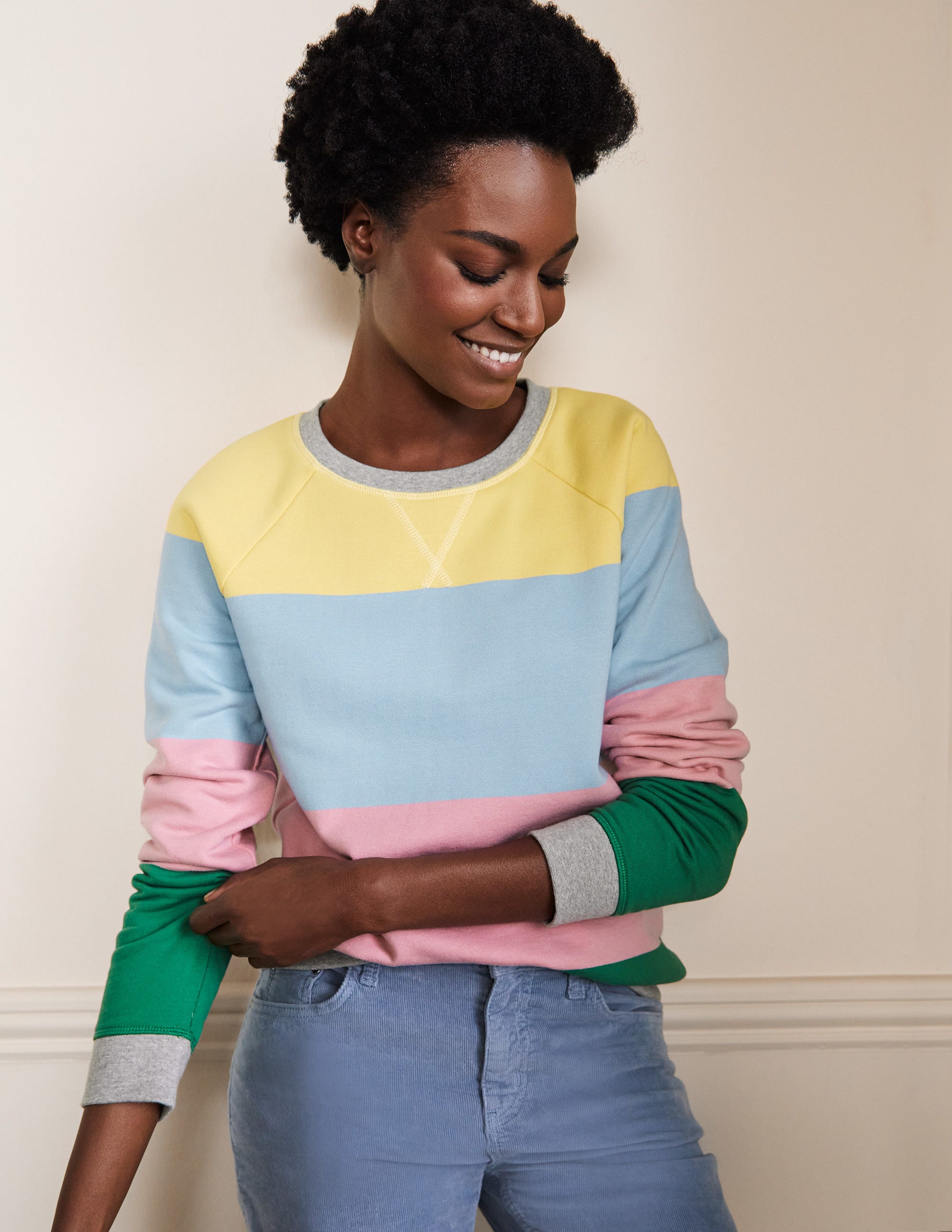 Printed Cotton Sweatshirt-Pale Lemon, Formica Pink - Image 1