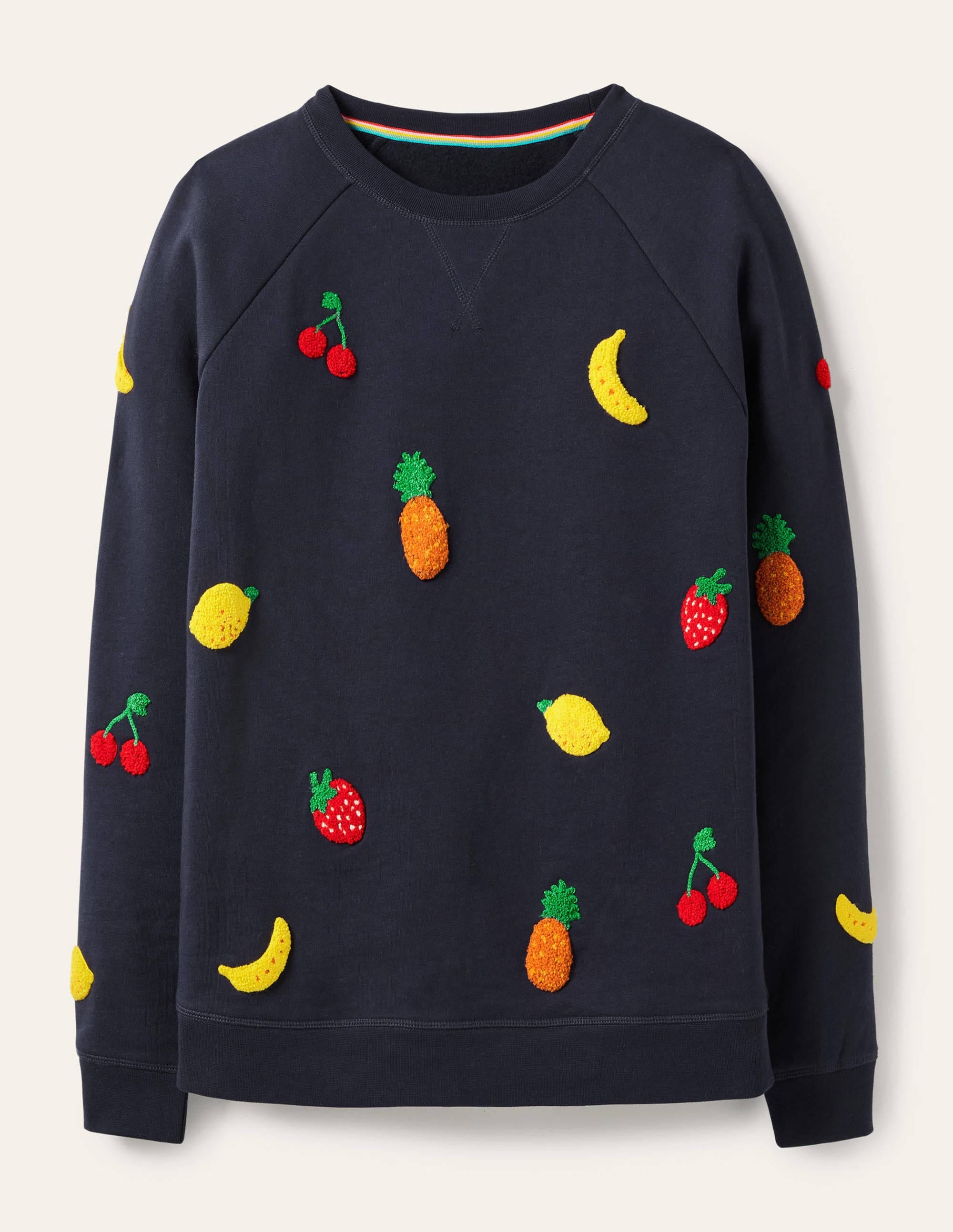 Gemustertes Sweatshirt aus Baumwolle-Navy, Bouclé-Früchtemotiv - Image 5
