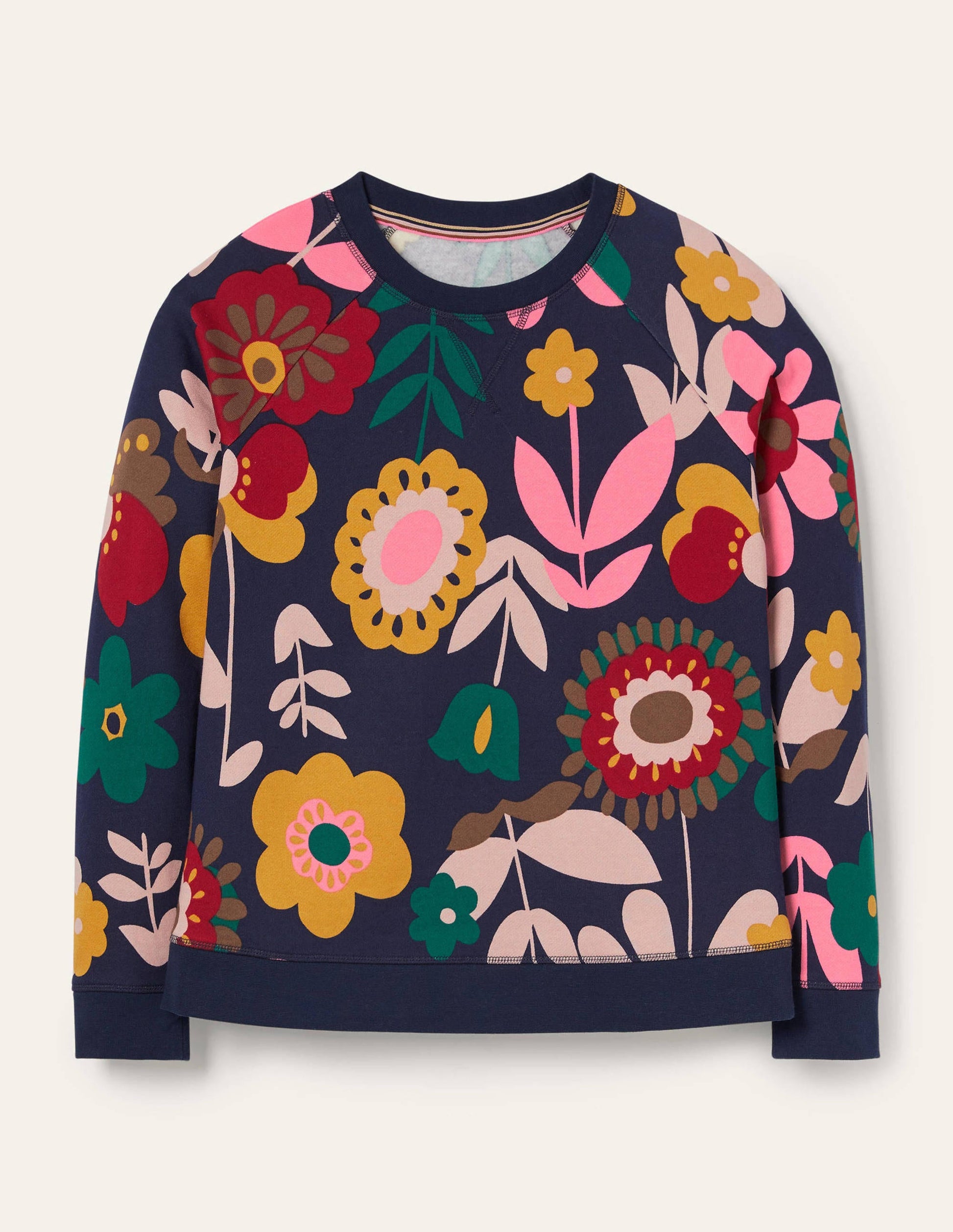 Sweat en coton imprimé-Motif Flora Bloom bleu marine-5