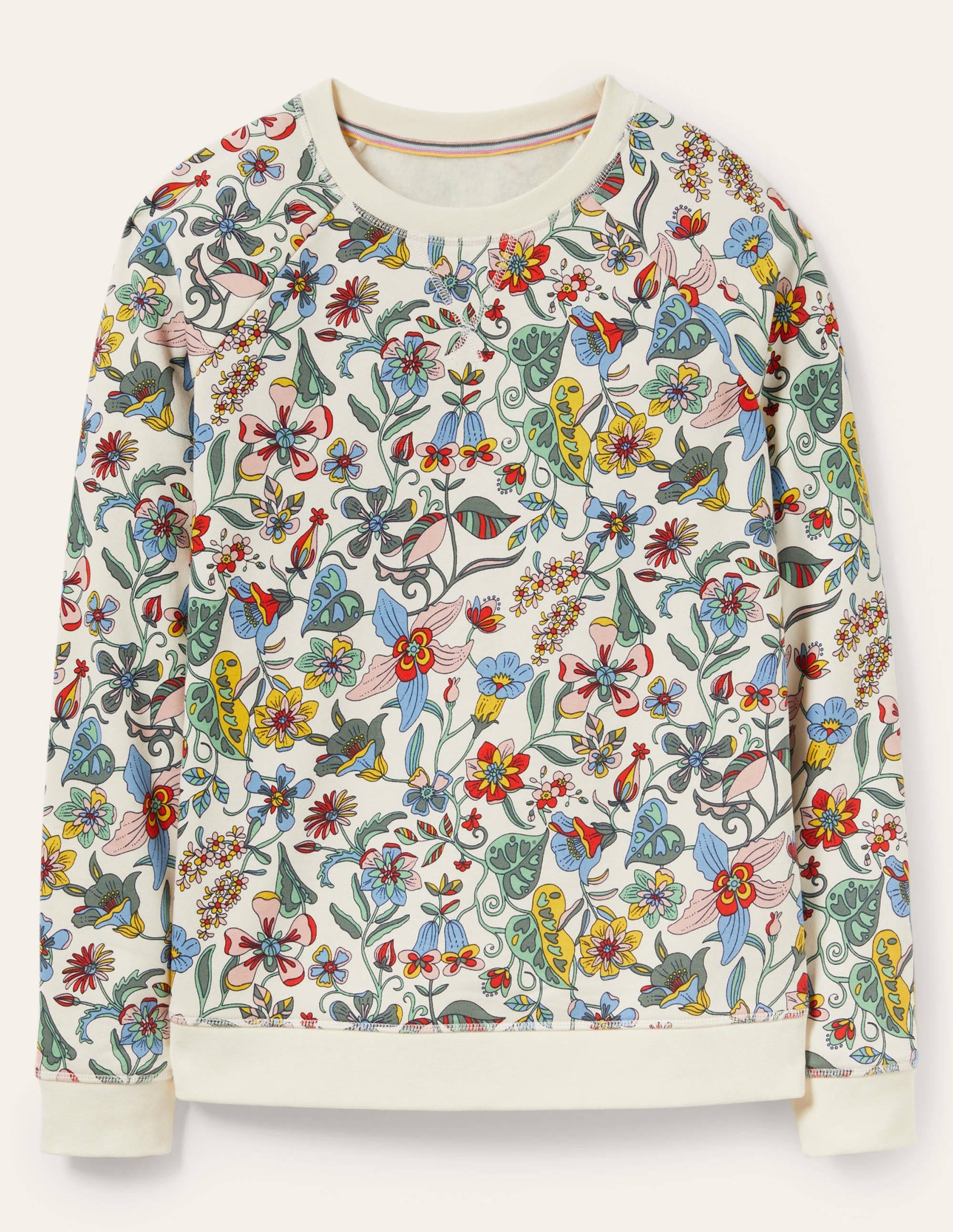 Gemustertes Sweatshirt aus Baumwolle-Naturweiß, Tropisches Blumenmuster - Image 6