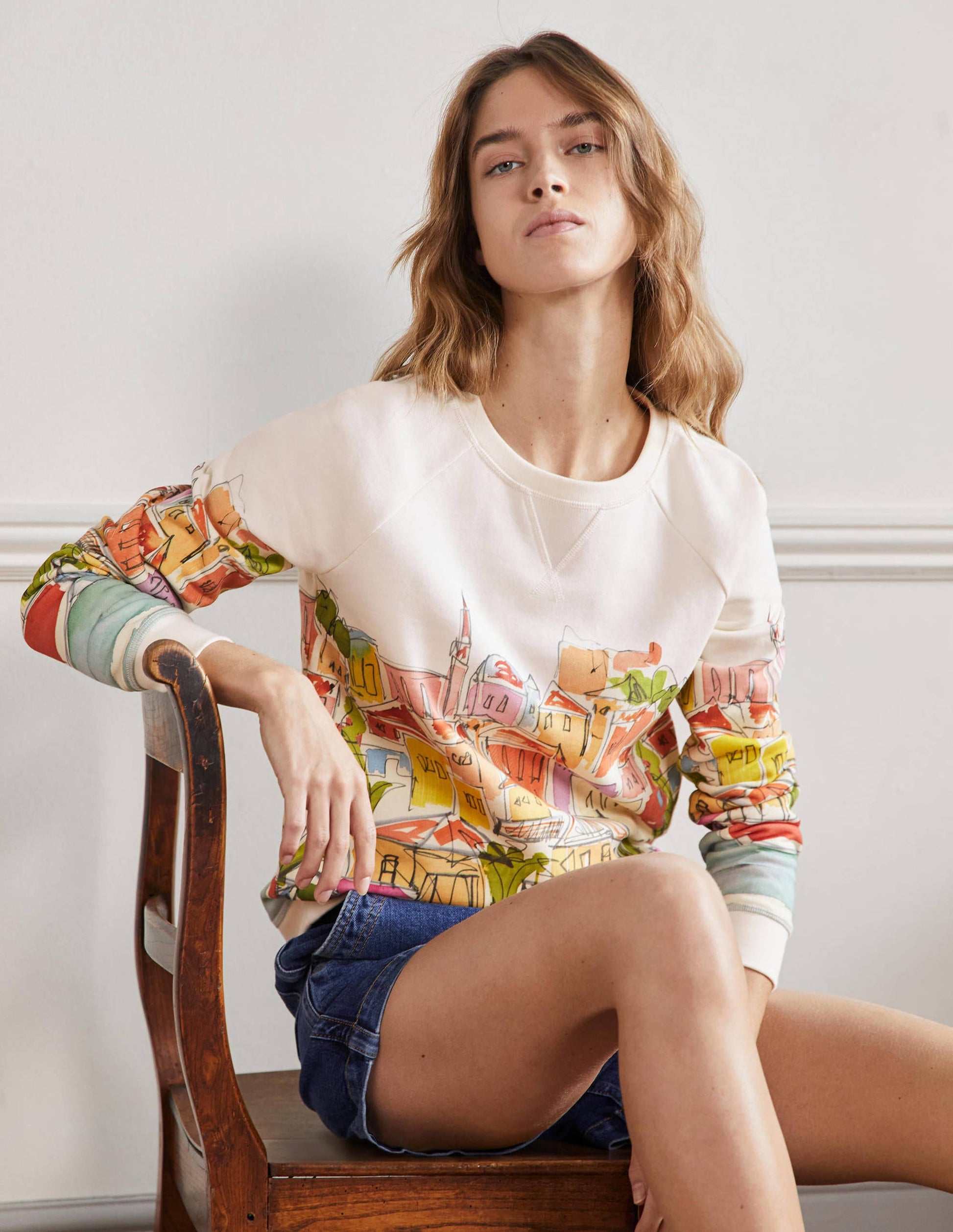 Sweat en coton imprimé-Surf, village arc-en-ciel-1