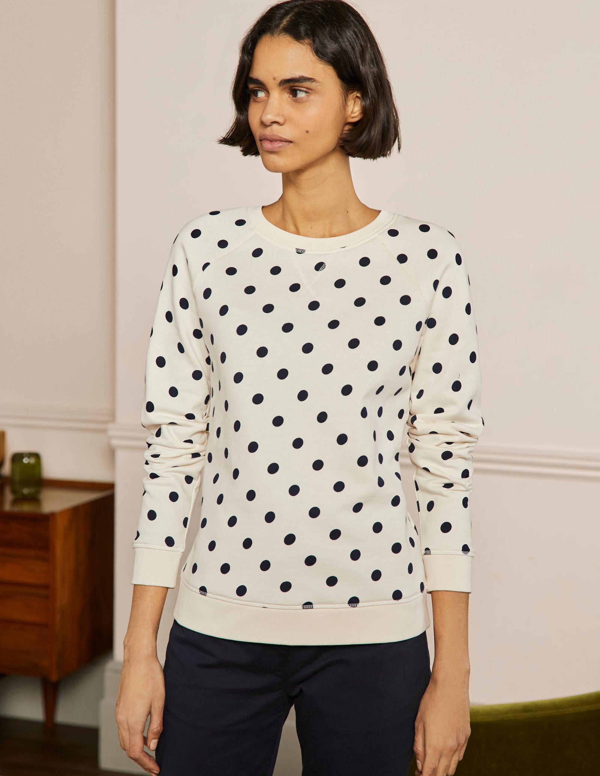 Gemustertes Sweatshirt aus Baumwolle-Naturweiß, Getupft - Image 1