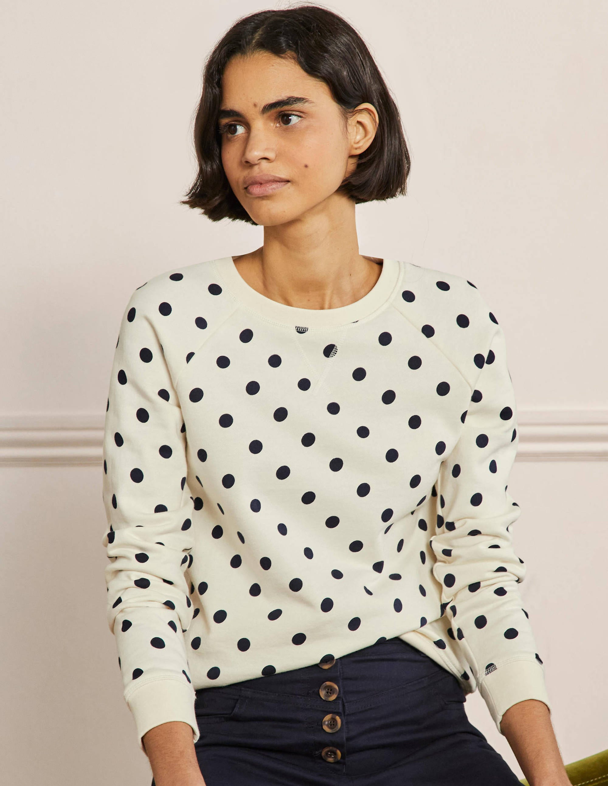 Gemustertes Sweatshirt aus Baumwolle-Naturweiß, Getupft - Image 4
