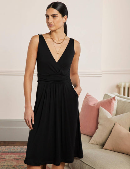 Effie Jerseykleid mit V-Ausschnitt-Schwarz-4