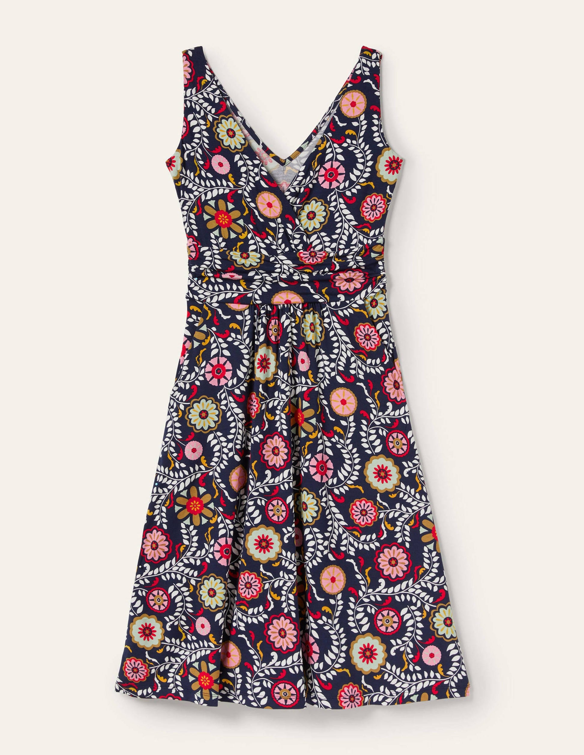 Effie Jerseykleid mit V-Ausschnitt-Französisches Navy, Üppiger Garten-5