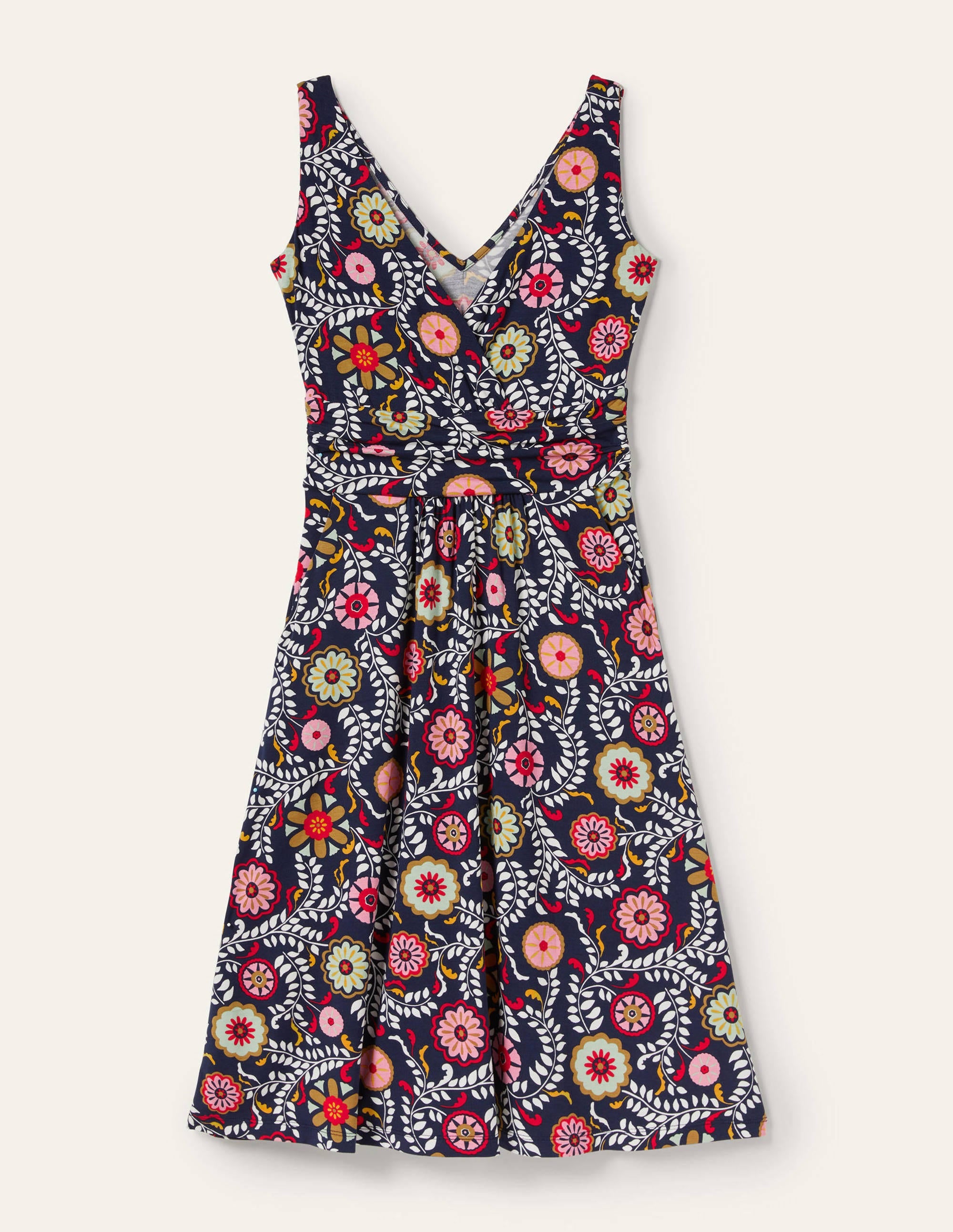 Effie Jerseykleid mit V-Ausschnitt-Französisches Navy, Üppiger Garten - Image 5