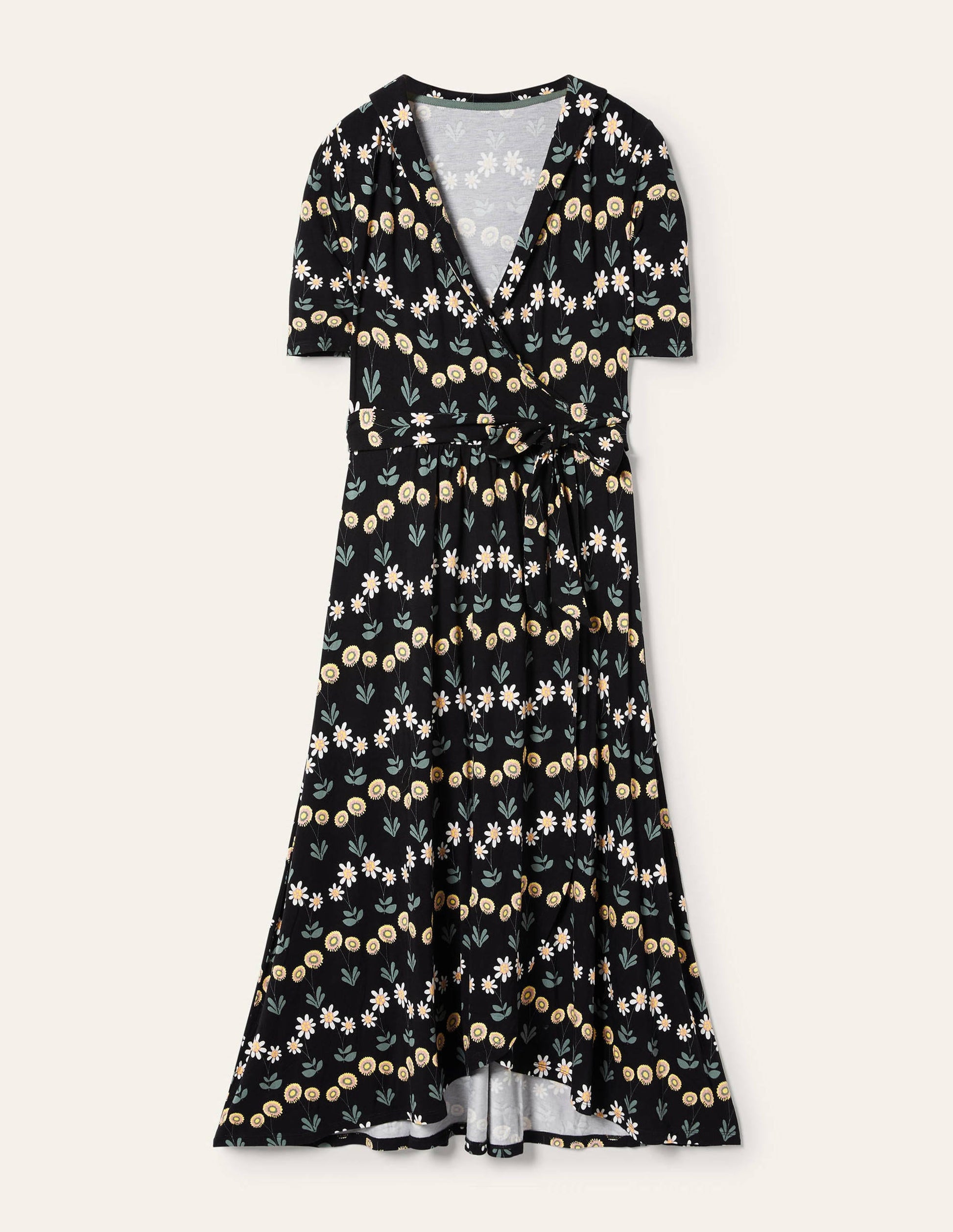 Lavinia Wickelkleid aus Jersey-Schwarz, Zarte Gänseblümchen-5