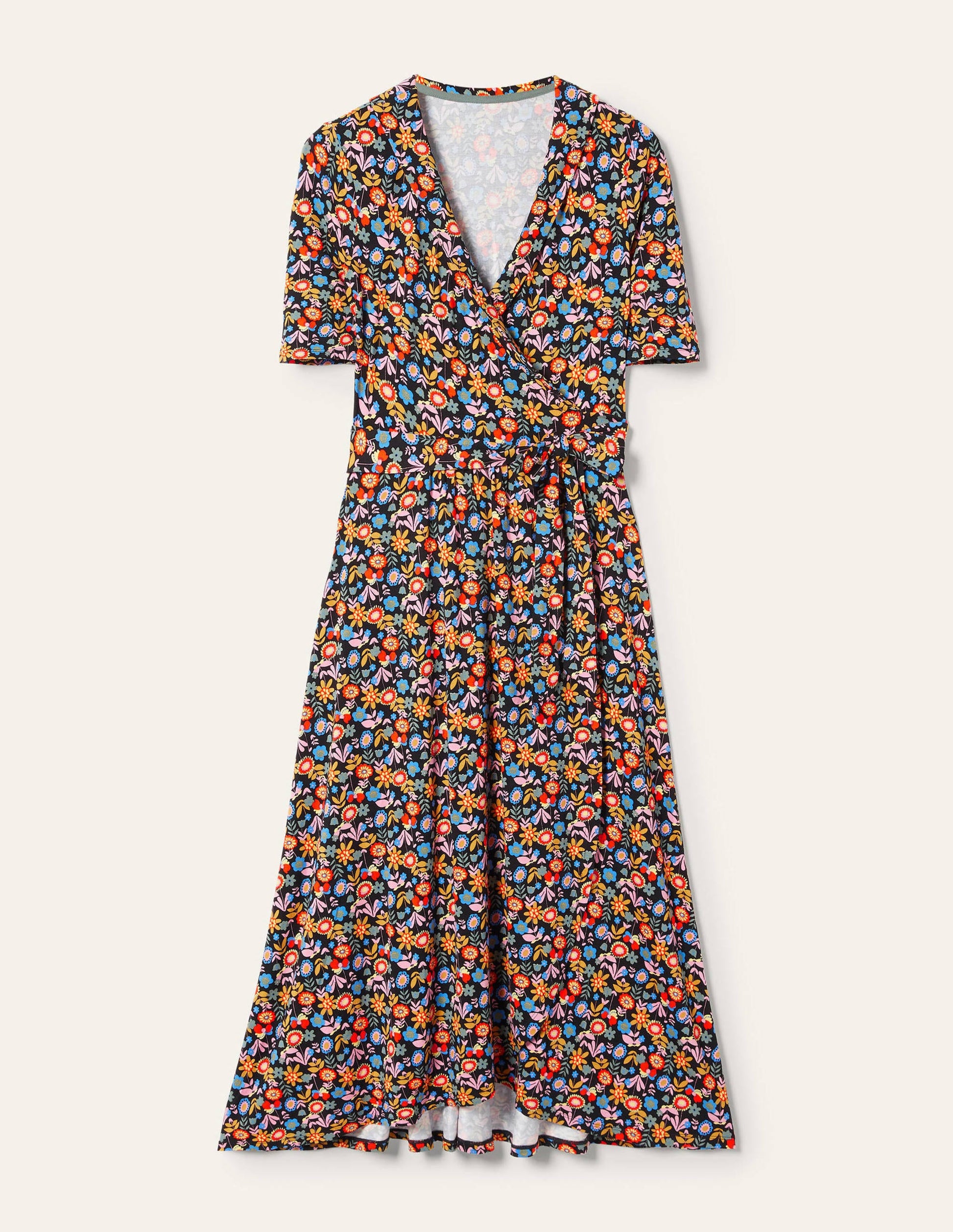 Lavinia Wickelkleid aus Jersey-Schwarz, Blüten-5