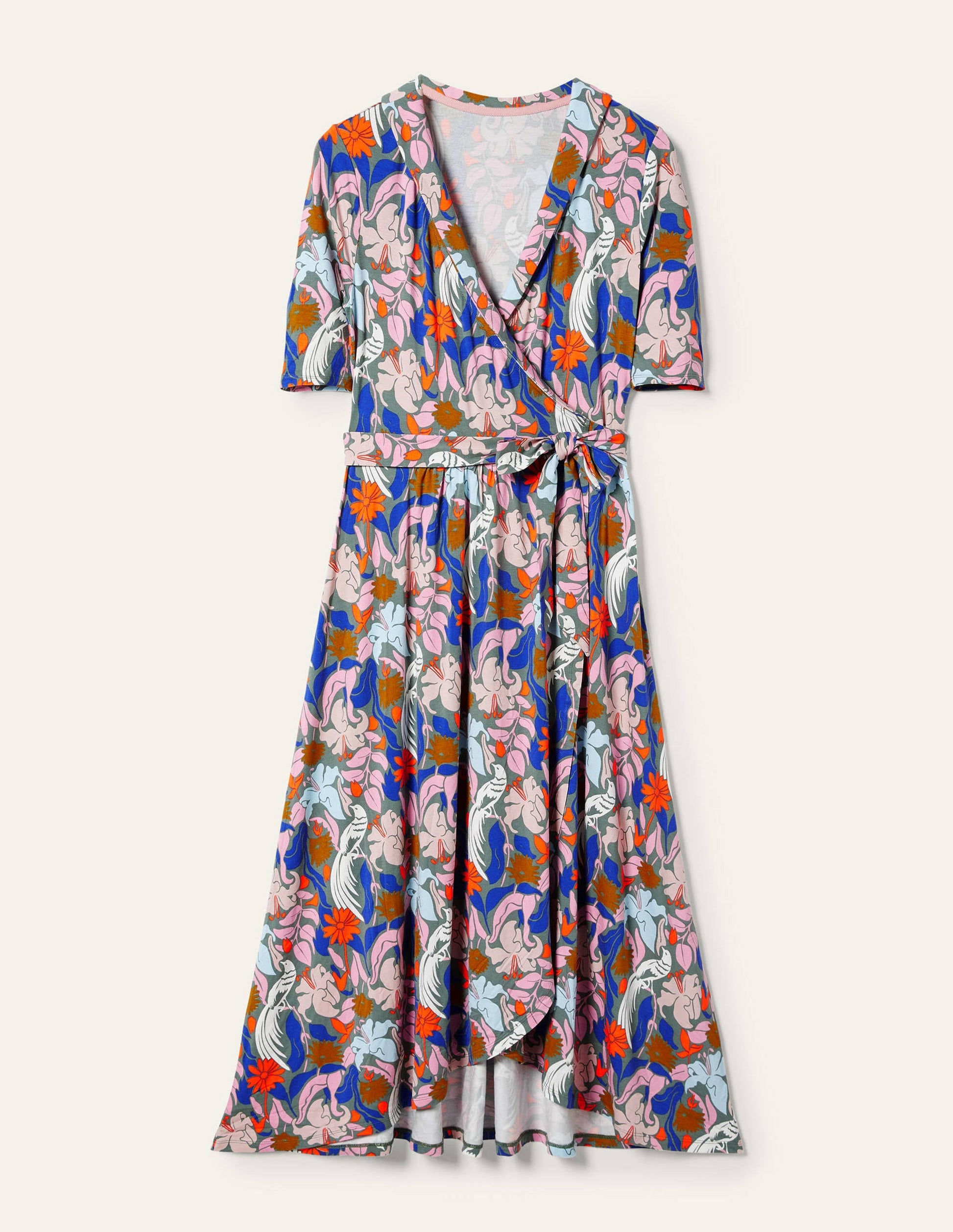 Lavinia Jersey Wrap Dress-Alder, Oriental Bird-5