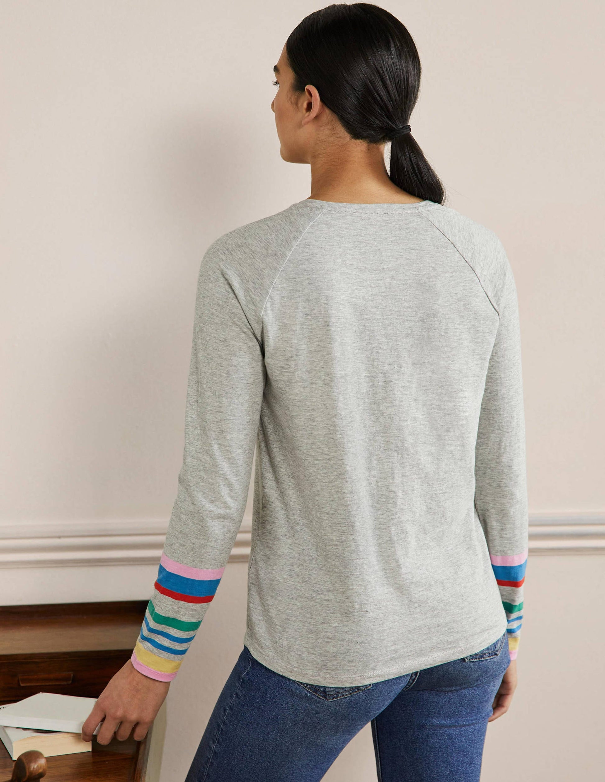 T-shirt de baseball Lorna en jersey-Fleur de cerisier, poignets gris-3