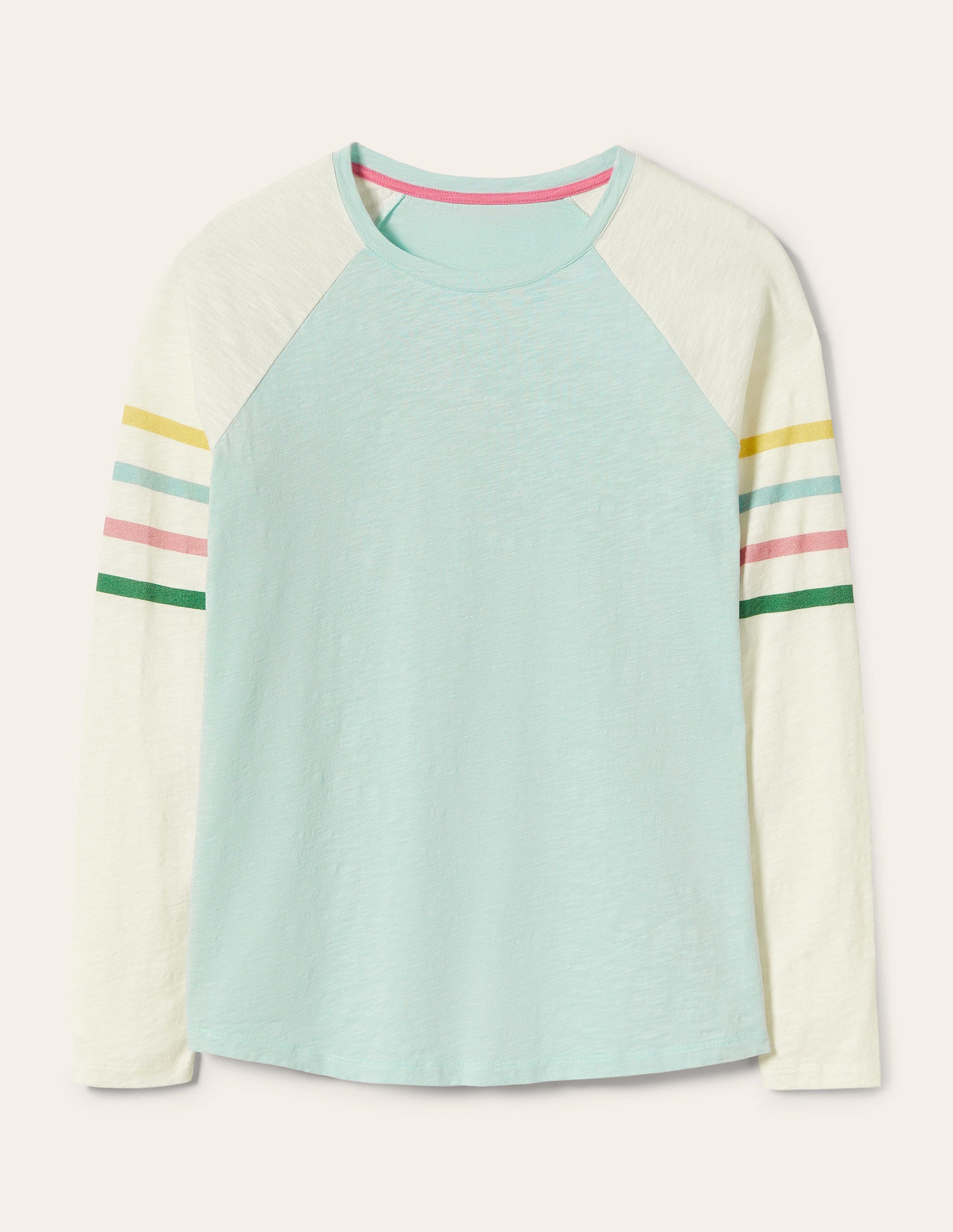 T-shirt de baseball Lorna en jersey-Bleu, rayé multi sur les bras-5