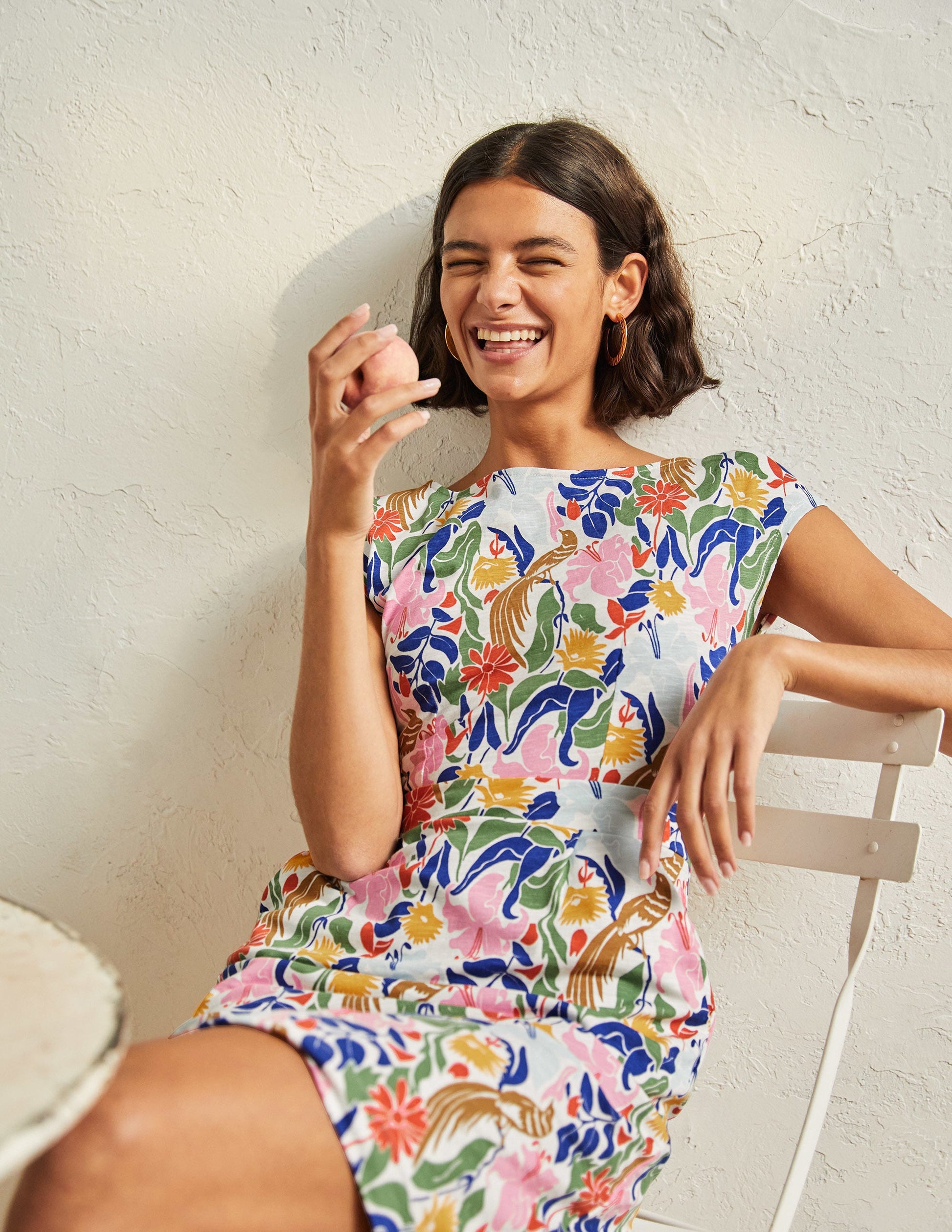 Florrie Jerseykleid-Naturweiß, Orientalischer Vogel-4