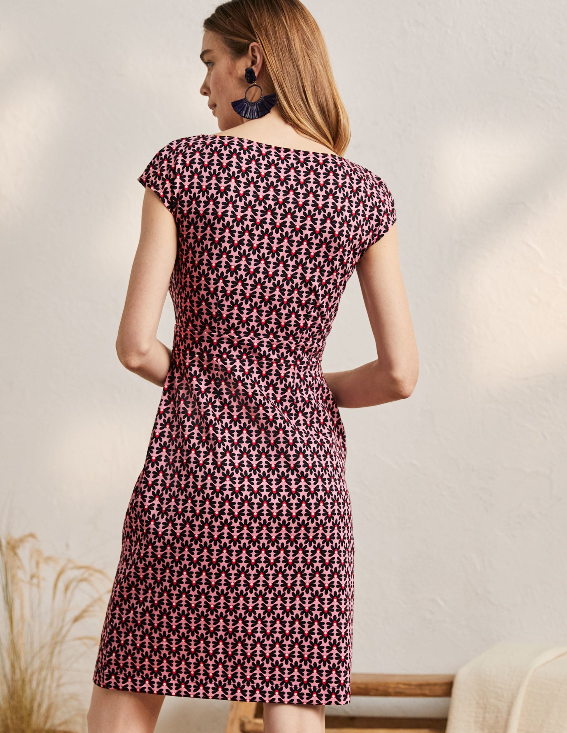 Florrie Jerseykleid-Kirschblütenrosa, Geometrisches Kachelblumenmuster-3