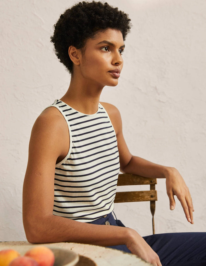 Débardeur ultra-doux-Rayé ivoire/bleu marine