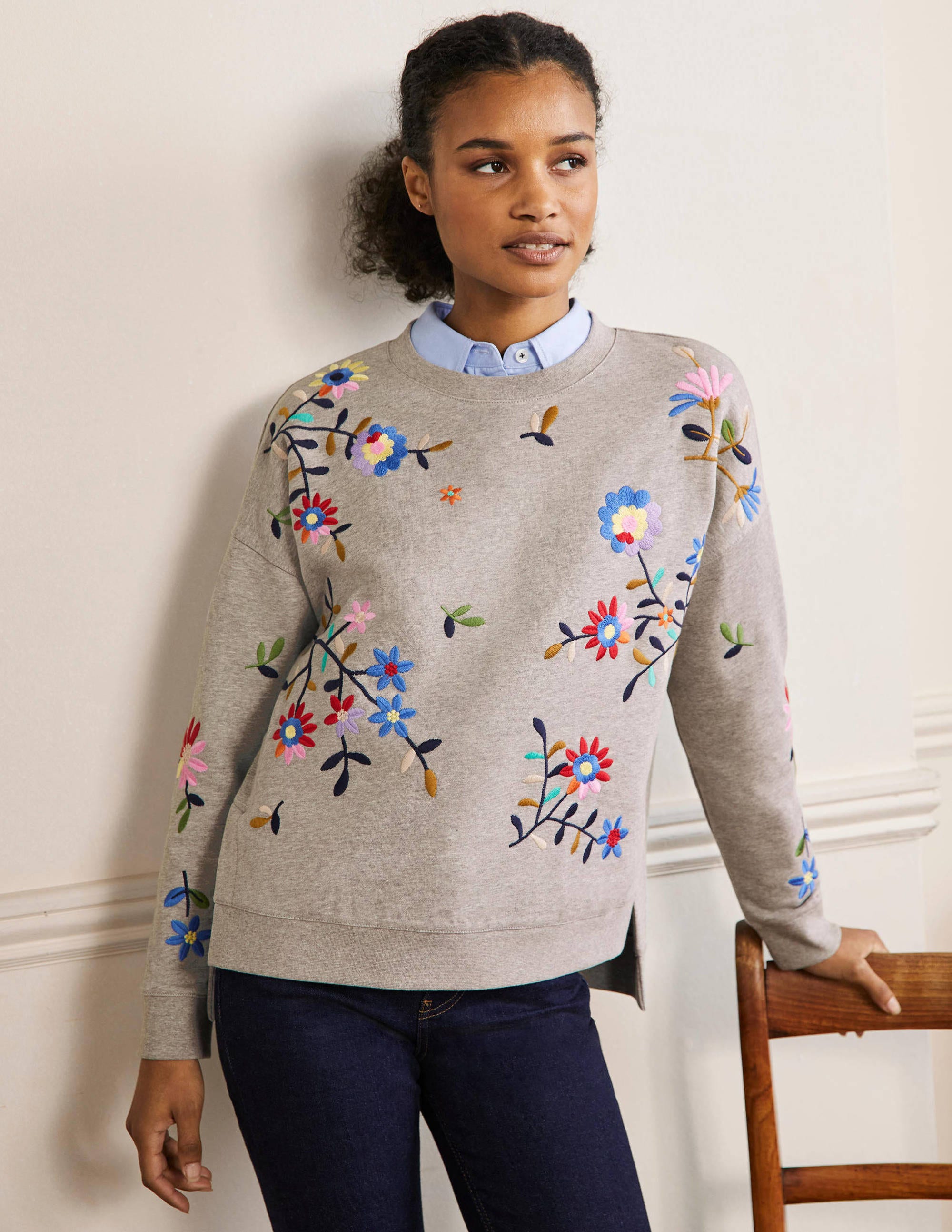Sweat original-Gris chiné, broderies multi - Image 4