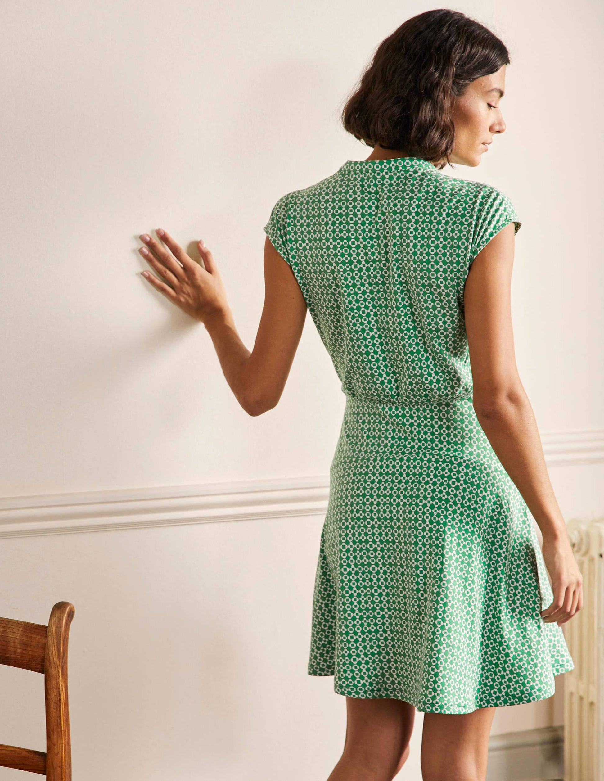 Einfaches Hemdblusenkleid aus Jersey-Irisches Grün, Mosaikmuster-3