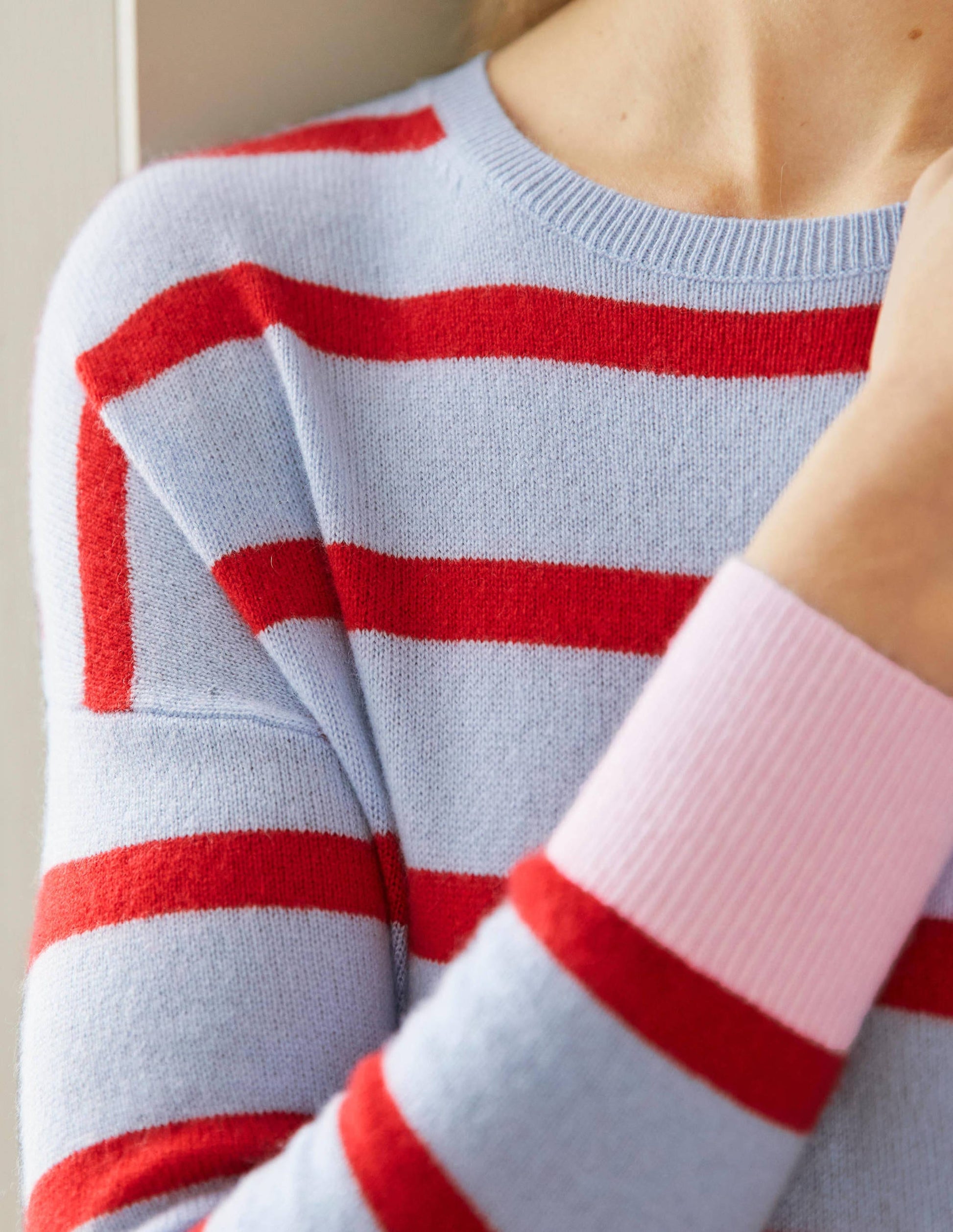 Gestreifter Kaschmirpullover-Helles Lapisblau, Gestreift-2