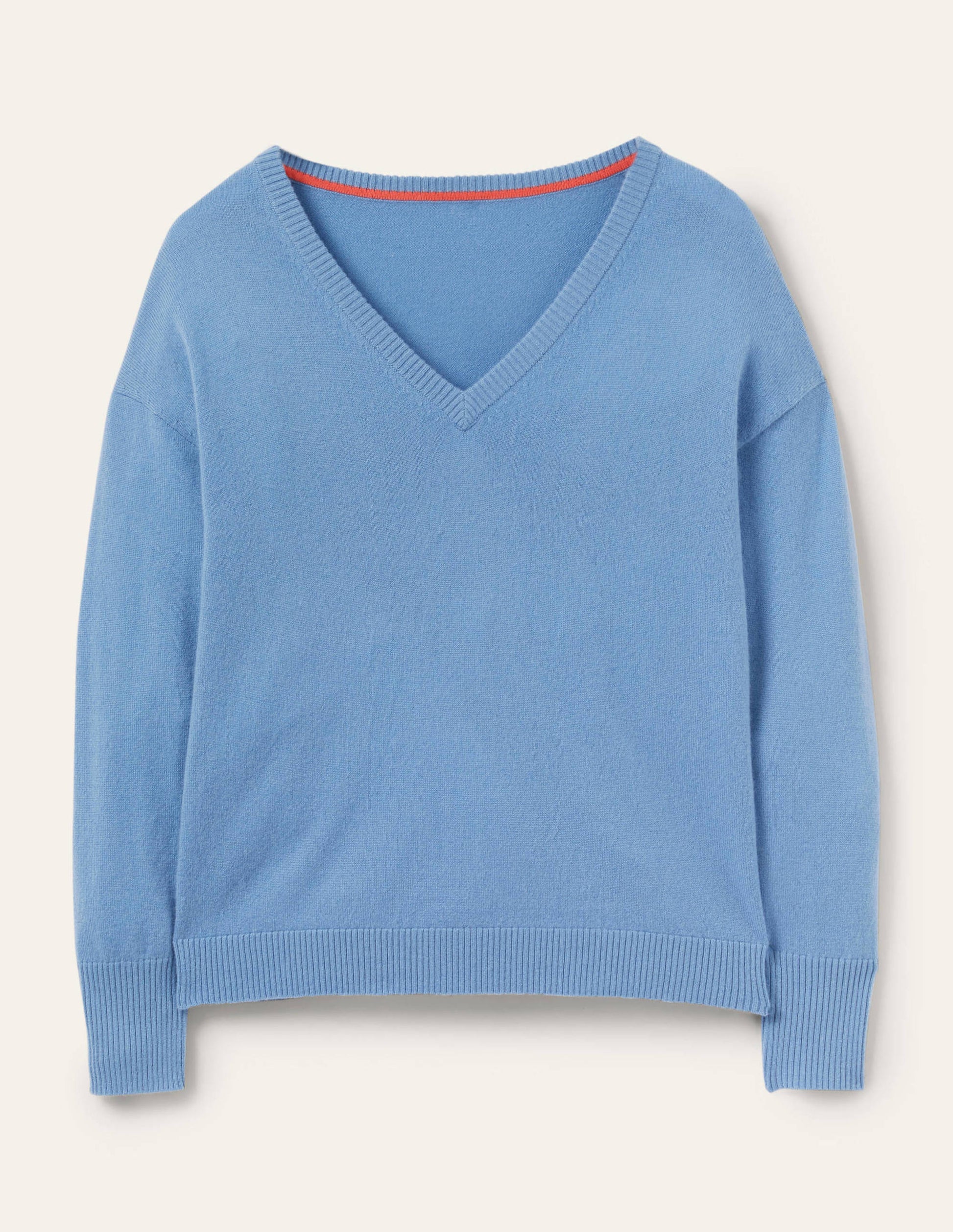 Lässiger Kaschmirpullover mit V-Ausschnitt-Rivierablau-6