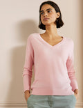 Cashmere V-neck Relaxed Jumper-Pink Blush